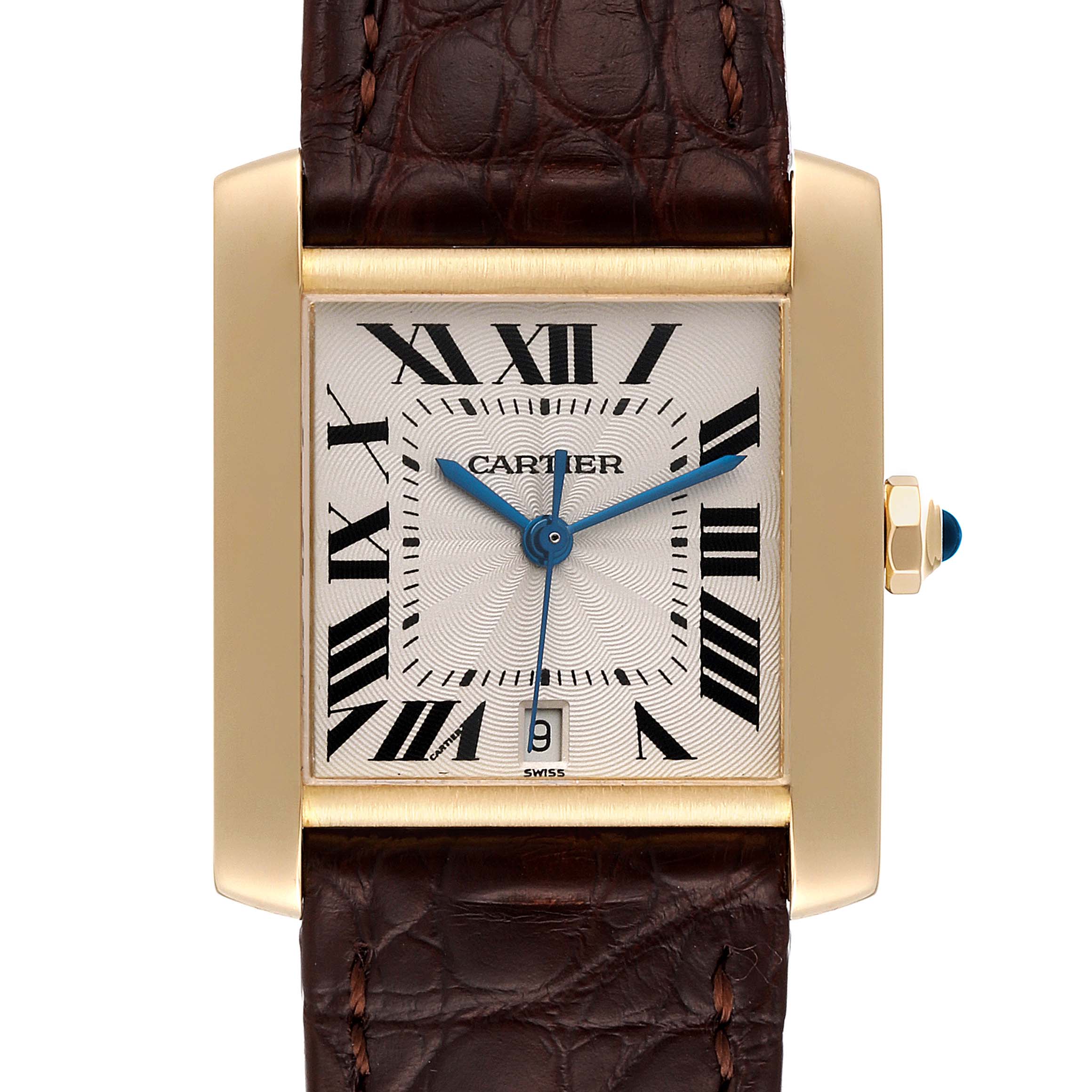 Cartier Tank Francaise Large Yellow Gold Brown Strap Mens Watch ...