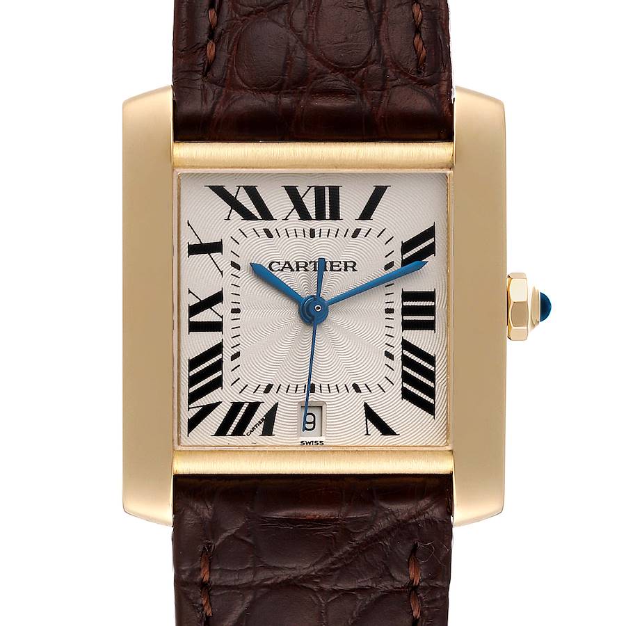 Cartier Tank Francaise Large Yellow Gold Brown Strap Mens Watch W5000156 SwissWatchExpo