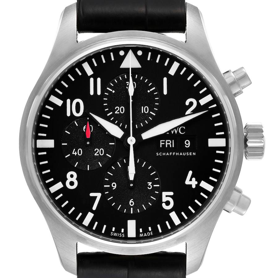 IWC Pilot Black Dial Men's Chronograph Watch IW377709 Box Card SwissWatchExpo