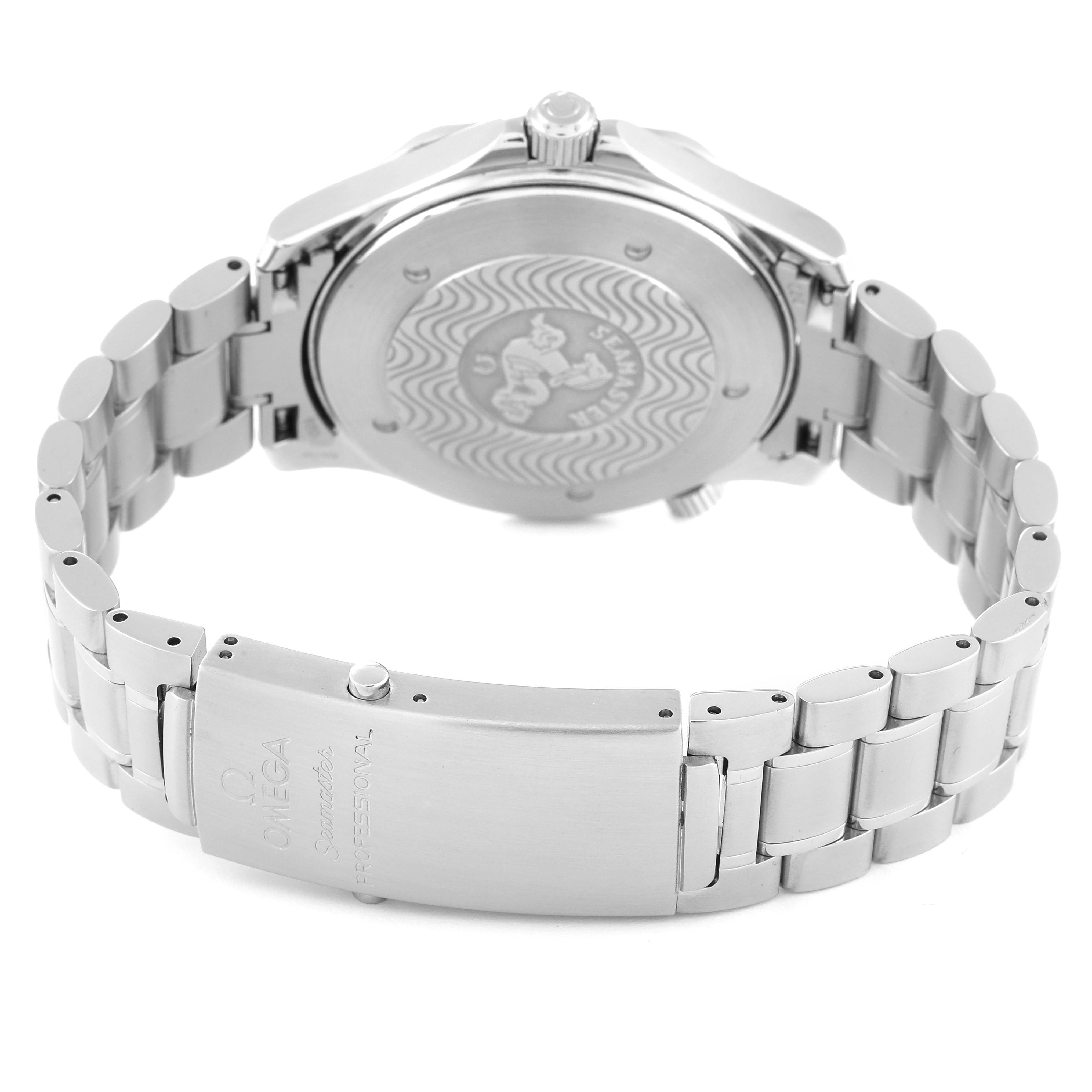 The image shows the back view and bracelet clasp of an Omega Seamaster 2255.80.00 Men's Stainless Steel Blue Dial 2255.80.00 Men's Stainless Steel Blue Dial watch.