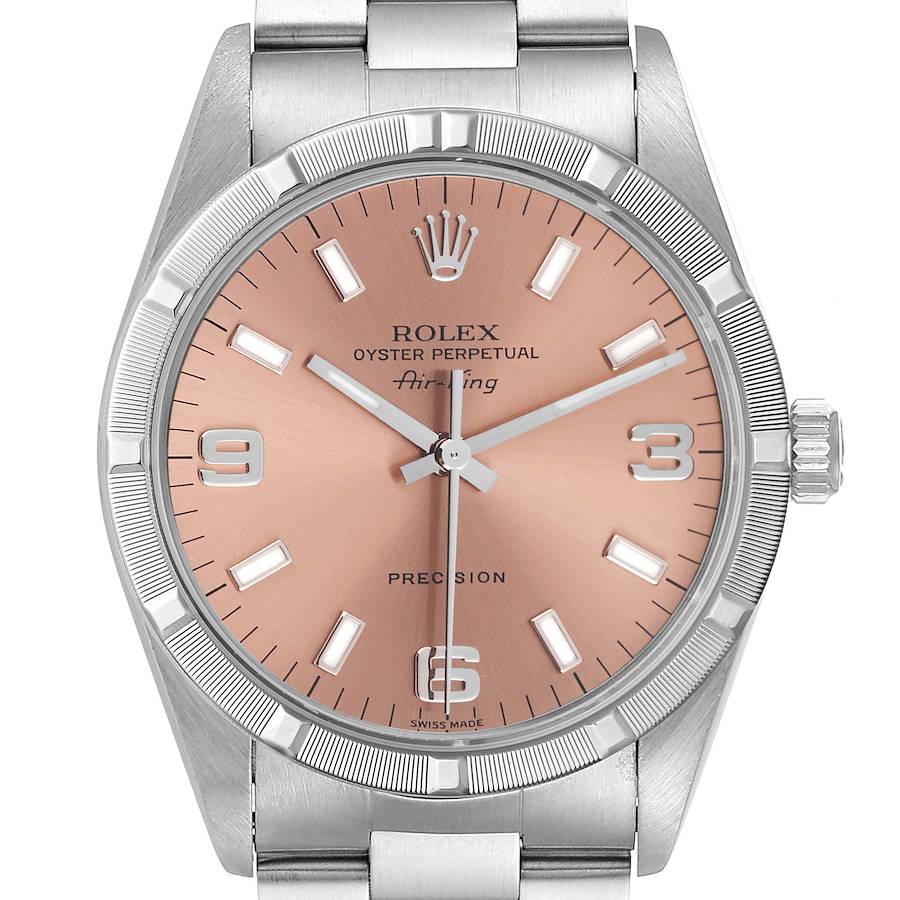 Rolex Air King 34 Salmon Dial Steel Mens Watch 14010 Box Papers SwissWatchExpo