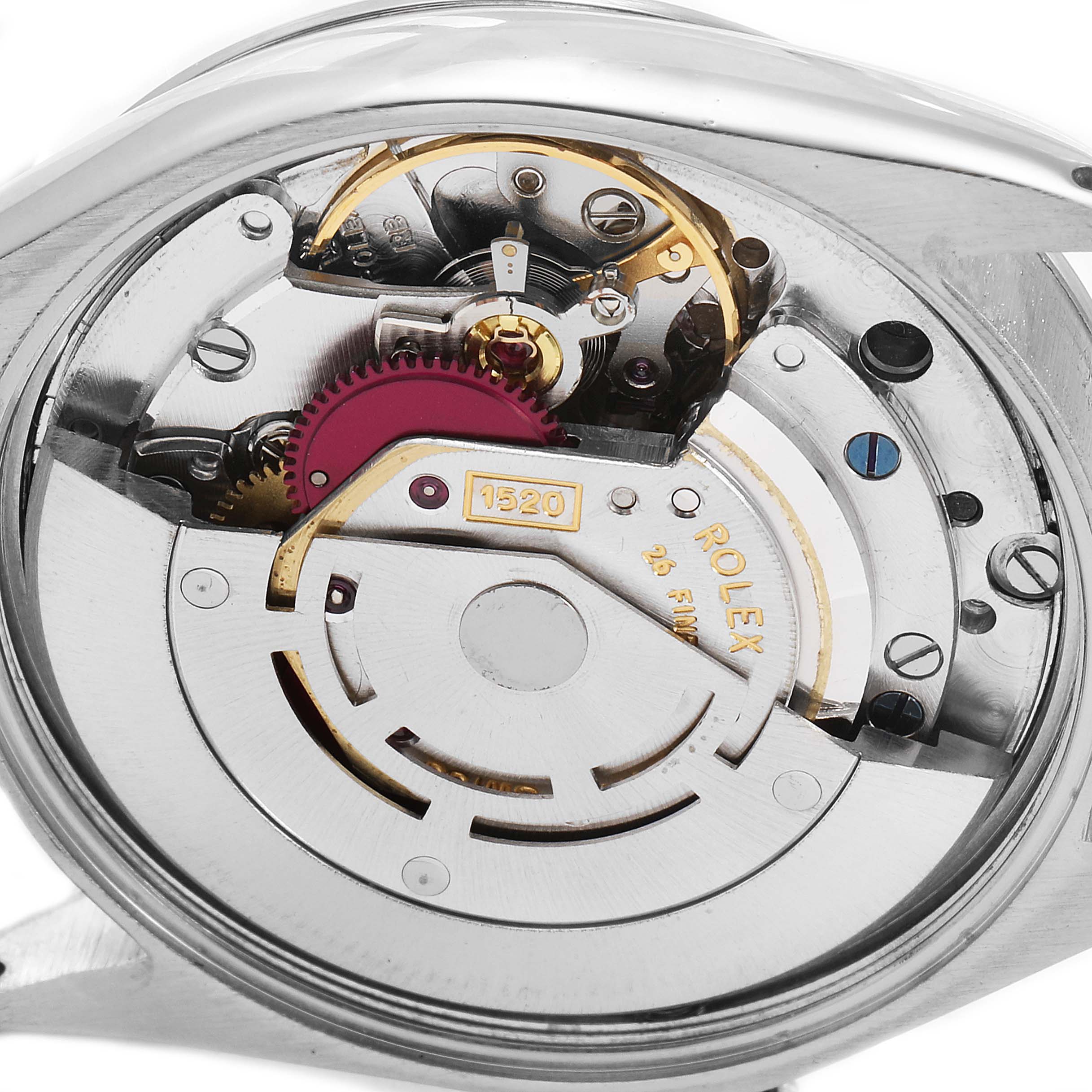 The image shows the inner mechanical movement of the Rolex Vintage Collection 5500 Men's Stainless Steel Silver Dial 5500 Men's Stainless Steel Silver Dial model, viewed from the back.