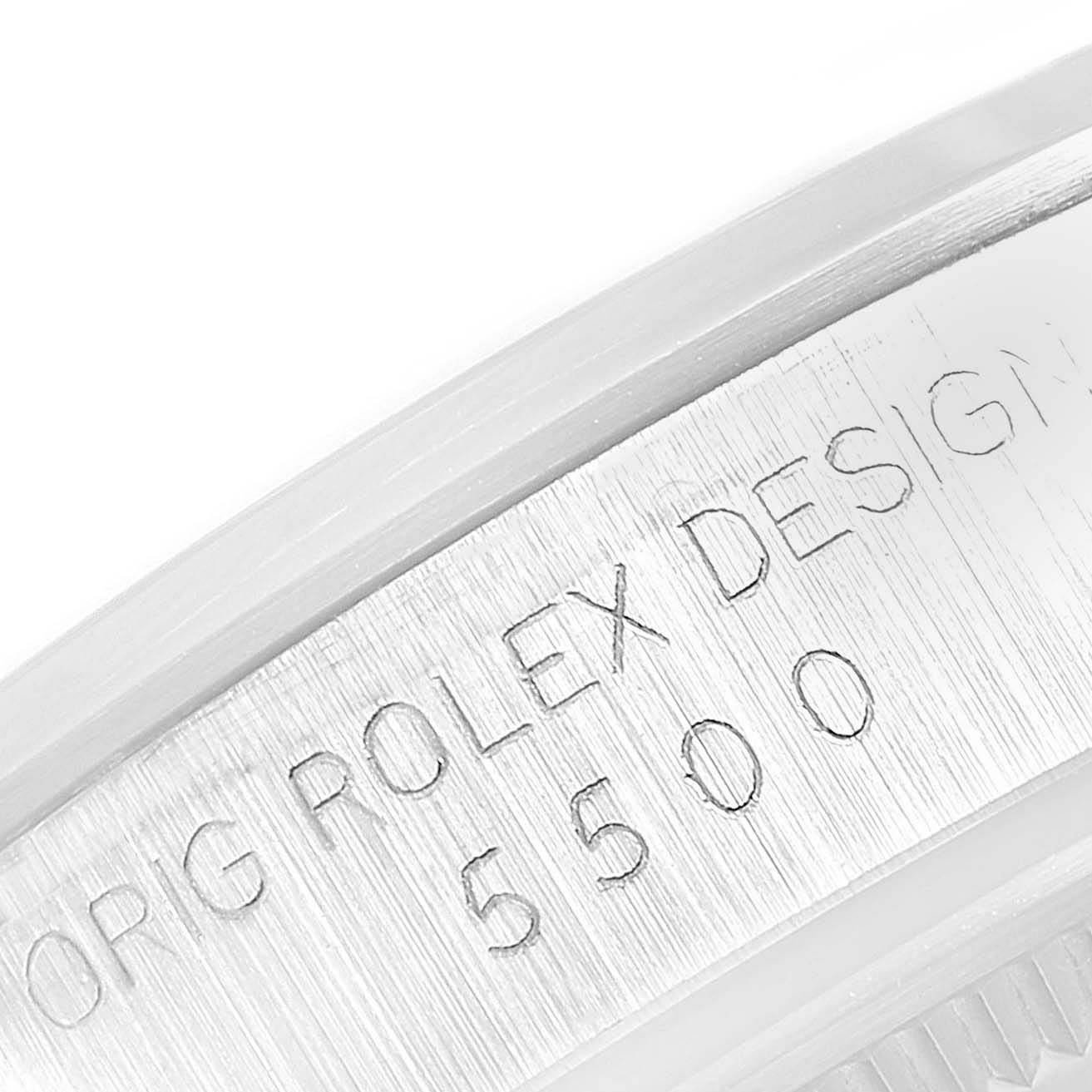 The image shows the side view of the Vintage Collection Rolex watch model 5500 with its engraving visible.