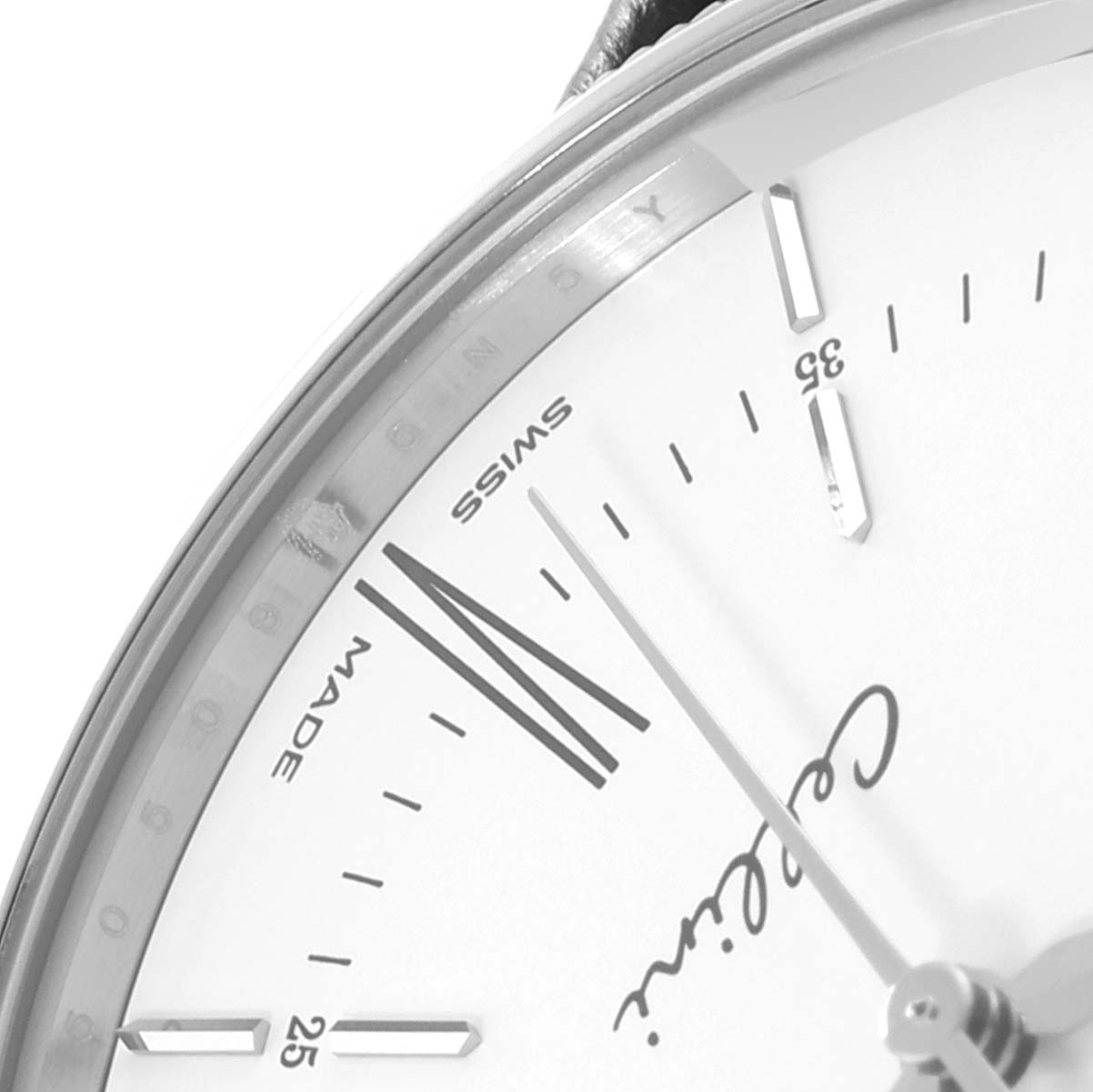 The image shows a close-up of the dial of a Rolex Cellini 50509 Men's White Gold White Dial 50509 Men's White Gold White Dial watch, specifically the upper left portion including the 12 o'clock marker.