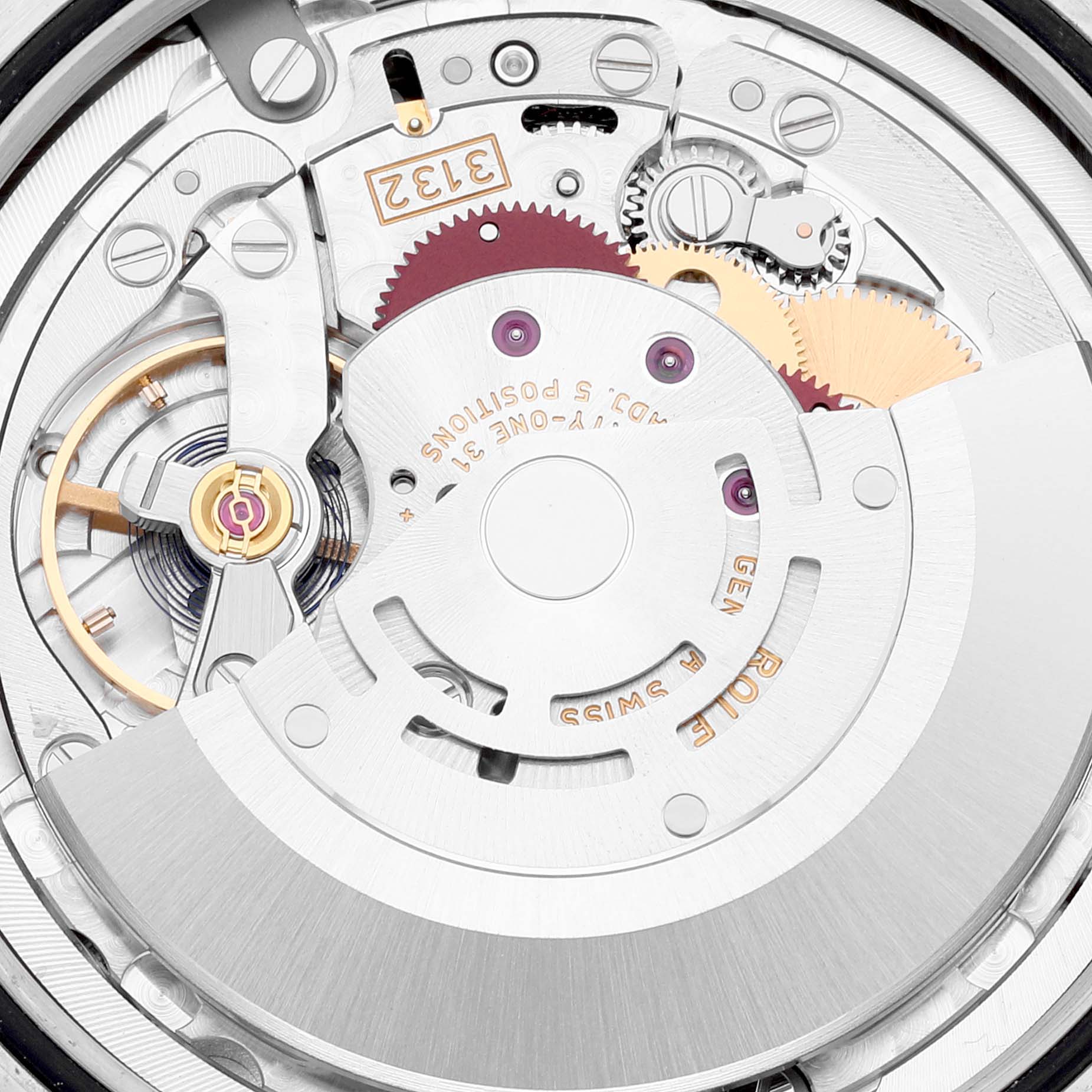 This image shows the internal movement mechanism of the Rolex Cellini 50509 Men's White Gold White Dial 50509 Men's White Gold White Dial watch, highlighting gears and components.