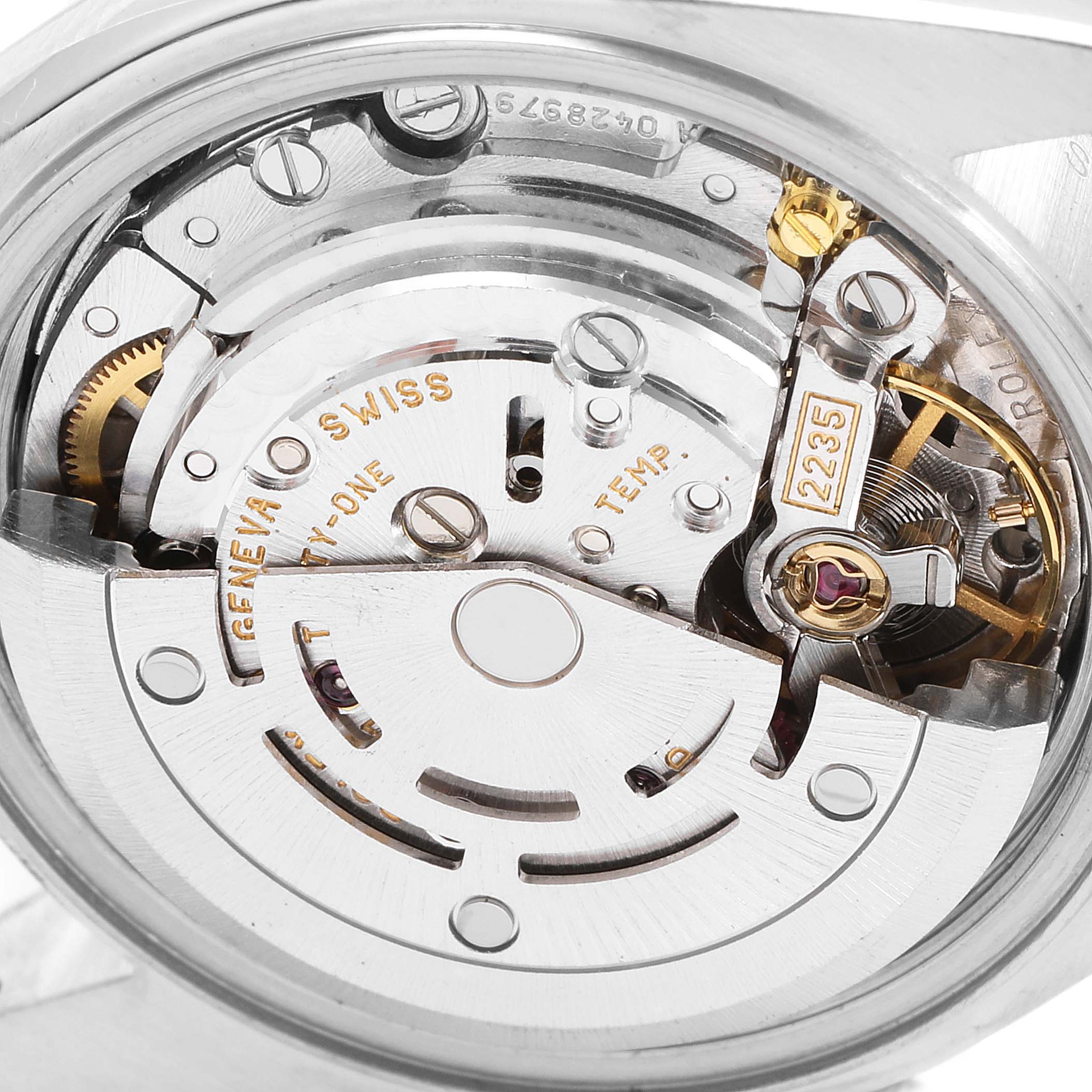 This image shows a close-up view of the Rolex Datejust 79174 Women
s Stainless Steel Silver Dial 79174 Women
s Stainless Steel Silver Dial model
s internal watch movement.