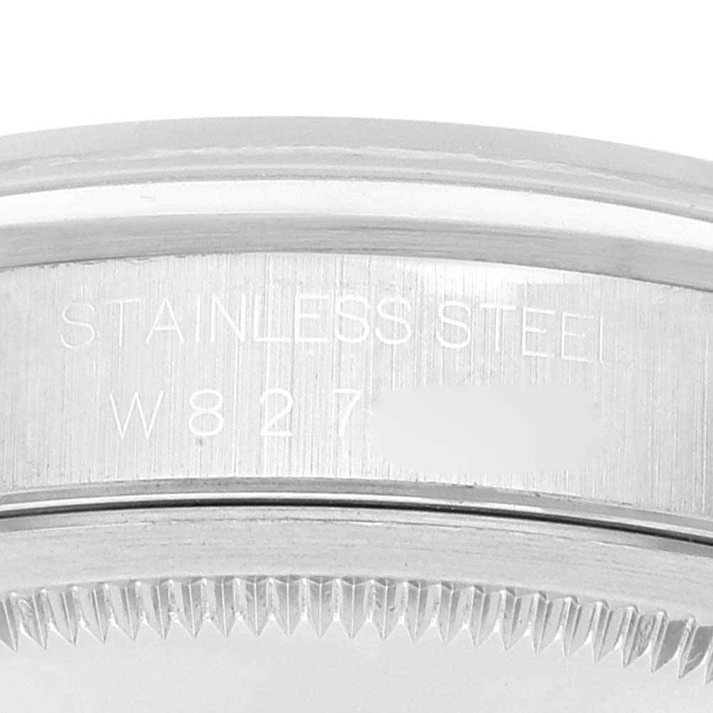 The image shows a close-up of the stainless steel case side of a Rolex Datejust 16200 Men's Stainless Steel Black Dial 16200 Men's Stainless Steel Black Dial model watch.
