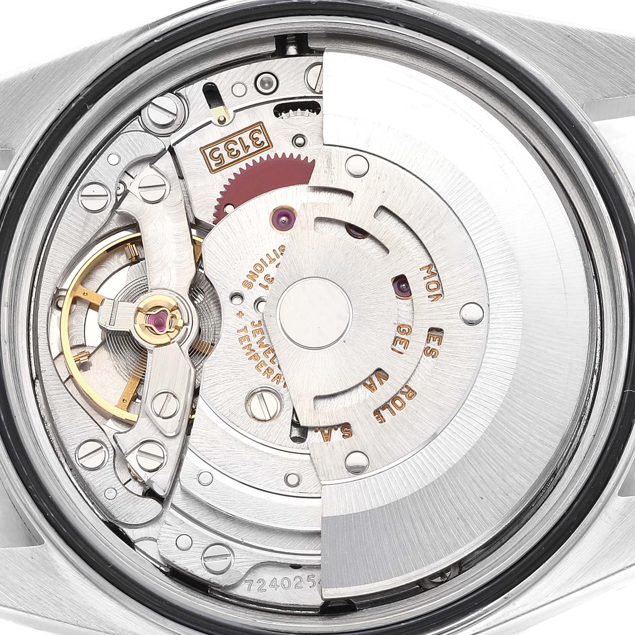 The image shows the internal mechanism of a Rolex Datejust 16200 Men's Stainless Steel Black Dial 16200 Men's Stainless Steel Black Dial watch viewed from the back.