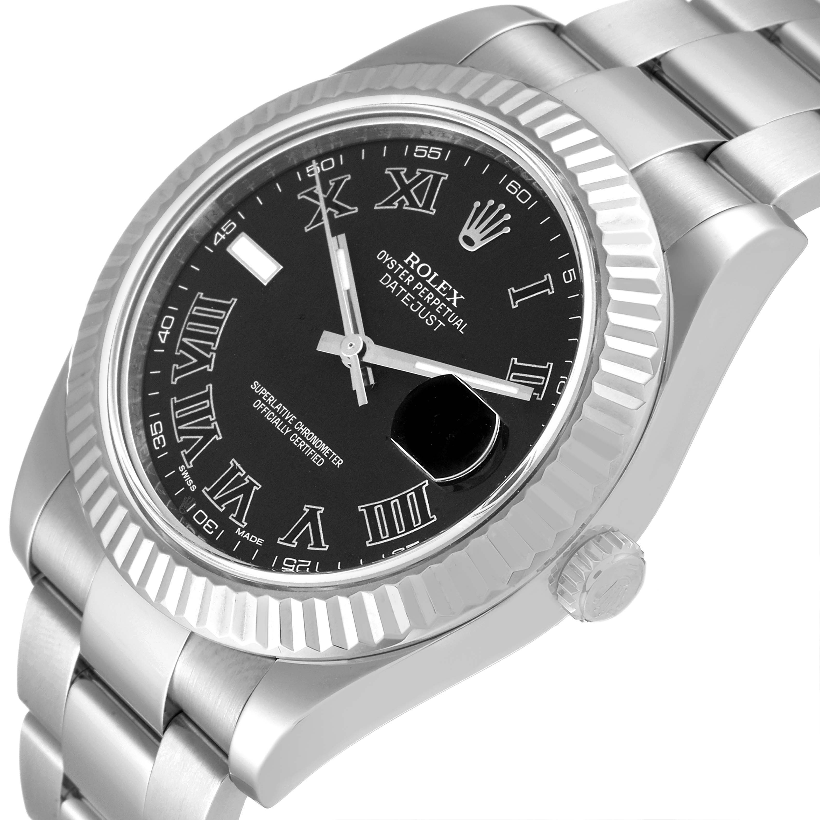 The Rolex Datejust 41 116334 Men
s Stainless Steel Grey Dial 116334 Men
s Stainless Steel Grey Dial watch is shown at a slight angle, displaying the dial, bezel, crown, and part of the bracelet.