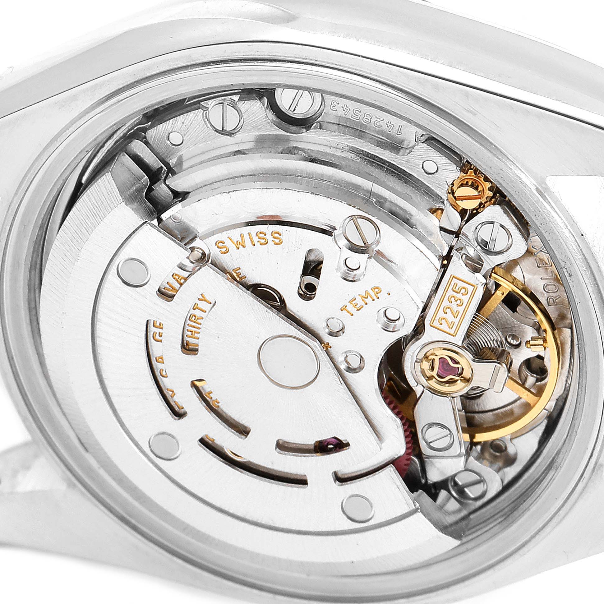 The image shows the inner mechanical movement and rotor of a Rolex Datejust 79174 Women's Stainless Steel Silver Dial 79174 Women's Stainless Steel Silver Dial watch, viewed from the back.