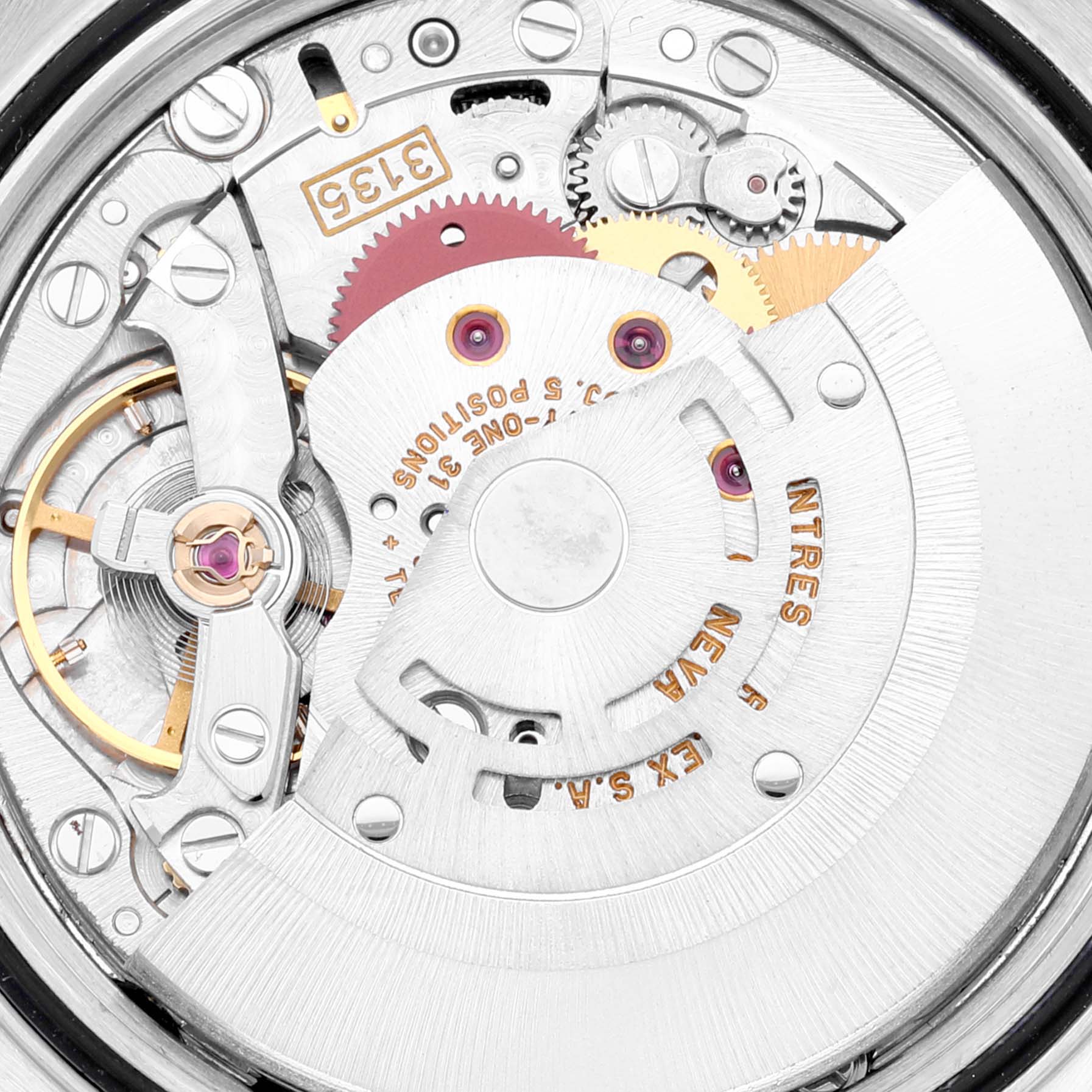 The image shows a close-up view of the internal movement parts of a Rolex Datejust 16233 Men's Steel and Gold (two tone) Champagne Dial 16233 Men's Steel and Gold (two tone) Champagne Dial watch, highlighting its intricate mechanics.