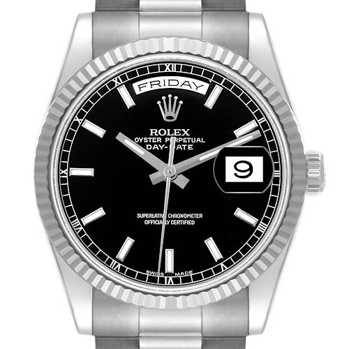 Photo of Rolex Day Date President White Gold Black Dial Mens Watch 118239 Box Card