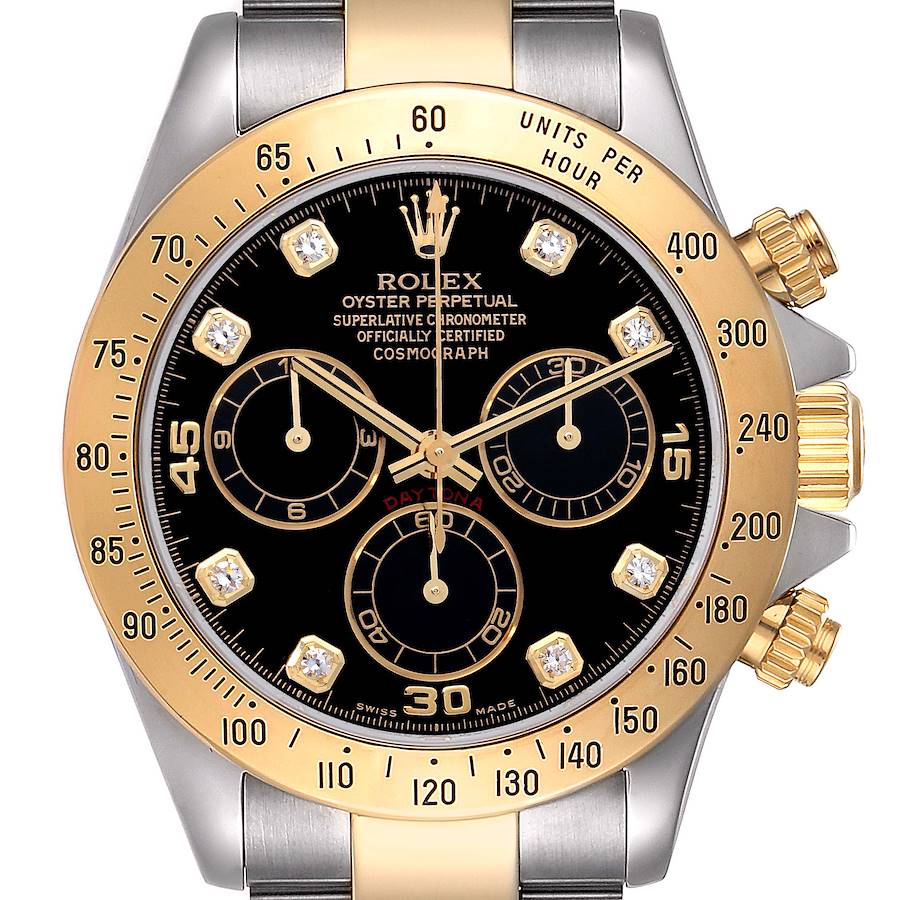 Rolex Daytona Steel Yellow Gold Diamond Chronograph Watch 116523 Box Papers SwissWatchExpo