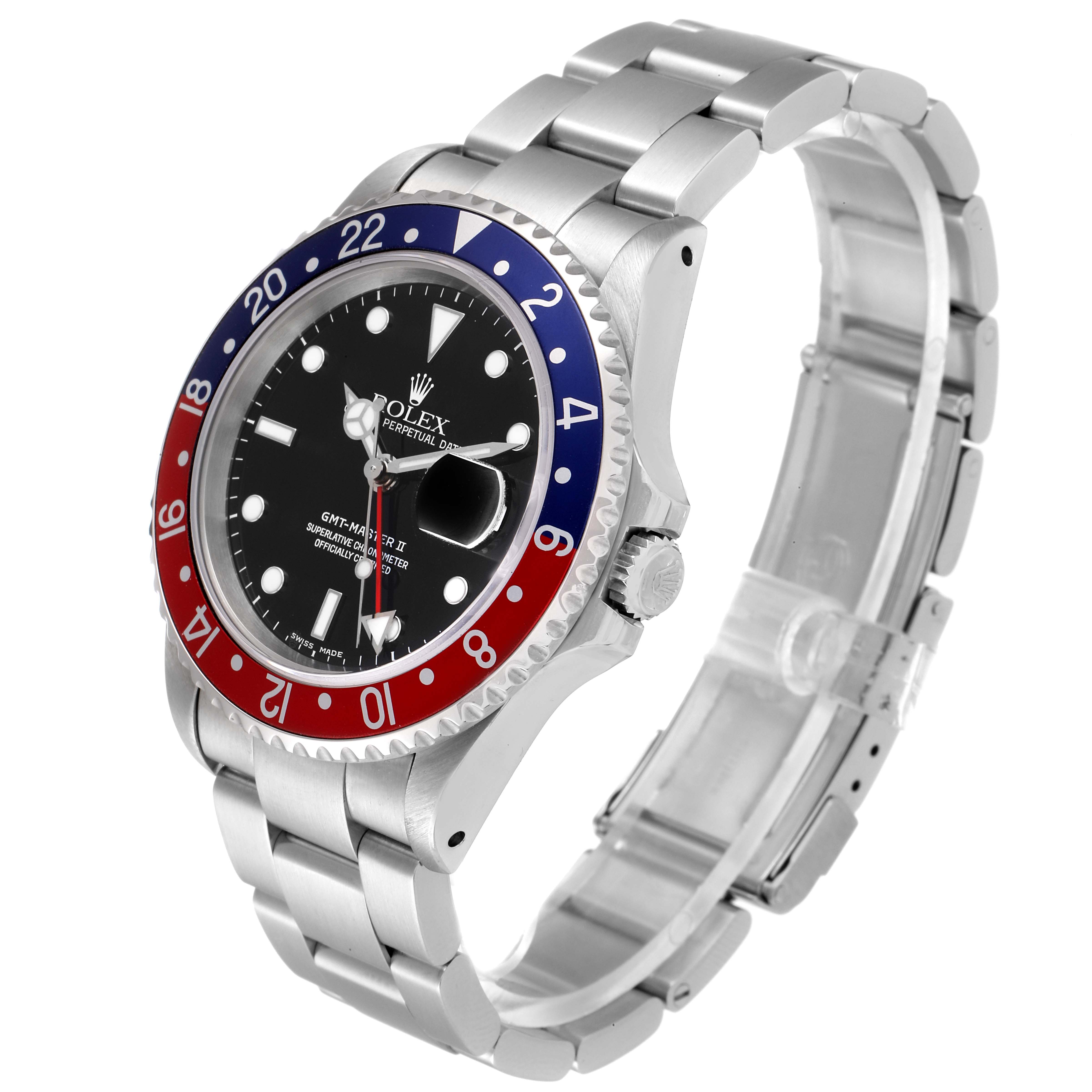 The image shows a Rolex GMT-Master 16710 Men's Stainless Steel Black Dial 16710 Men's Stainless Steel Black Dial watch at a three-quarter angle, highlighting the bezel, dial, bracelet, and crown.
