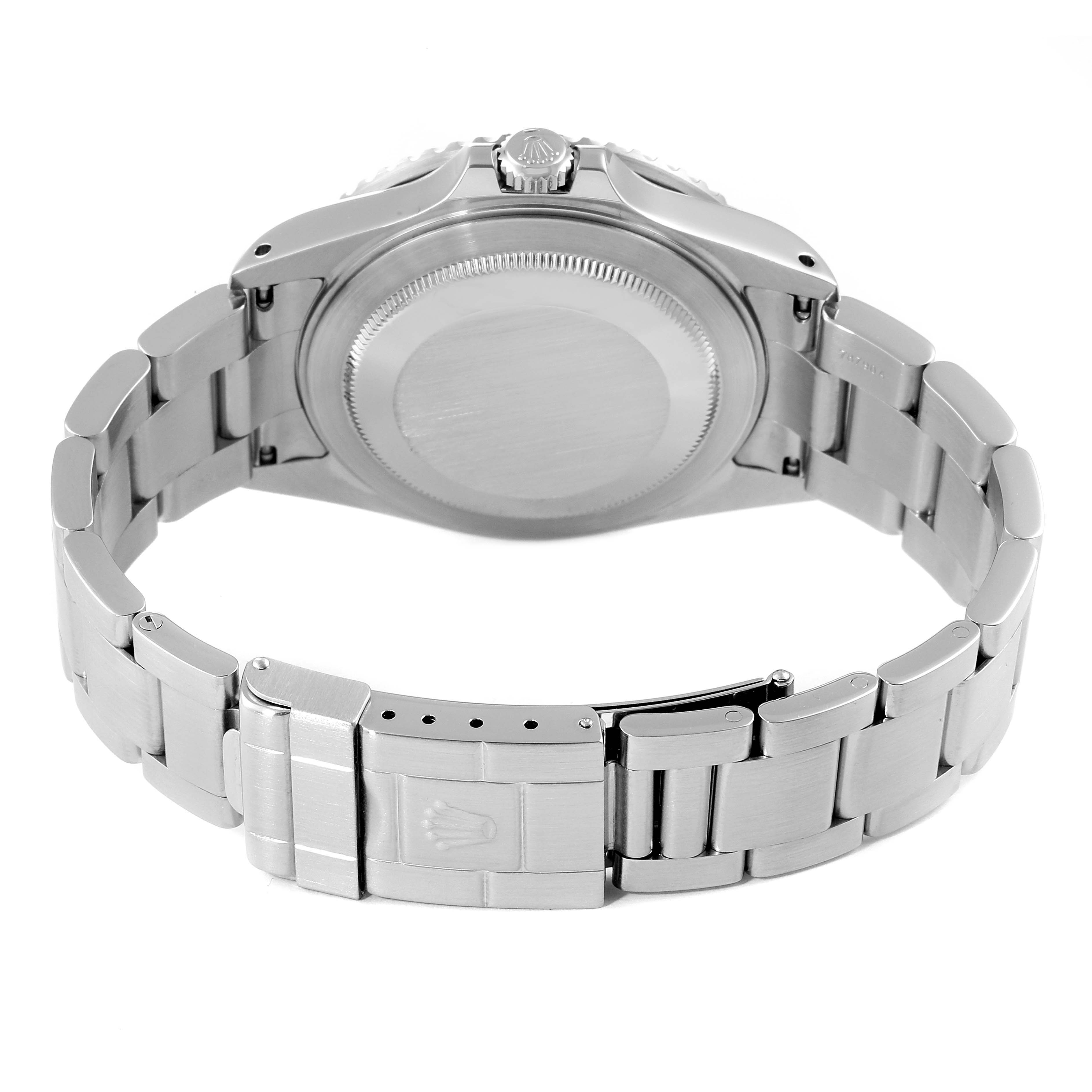 The image shows the back side and bracelet clasp of the Rolex GMT-Master 16710 Men's Stainless Steel Black Dial 16710 Men's Stainless Steel Black Dial watch.