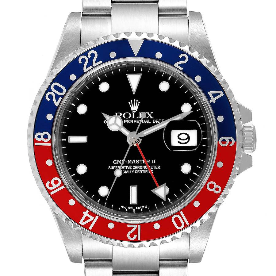 Rolex GMT Master II Pepsi Red and Blue Bezel Steel Mens Watch 16710 SwissWatchExpo
