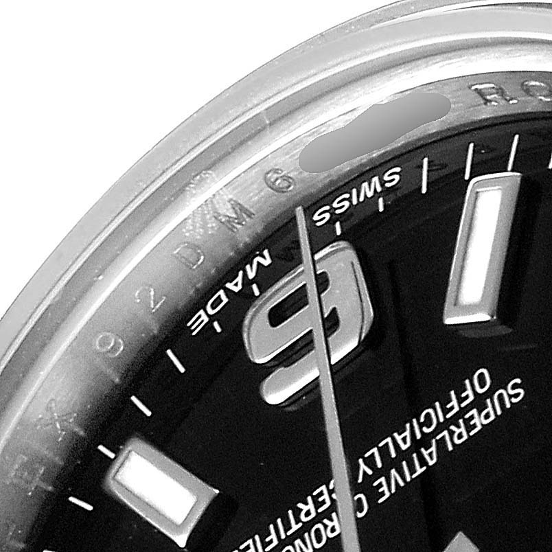 The image shows a close-up of the dial, bezel, and numeral of the Rolex Oyster Perpetual 176200 Women's Stainless Steel Black Dial 176200 Women's Stainless Steel Black Dial watch.