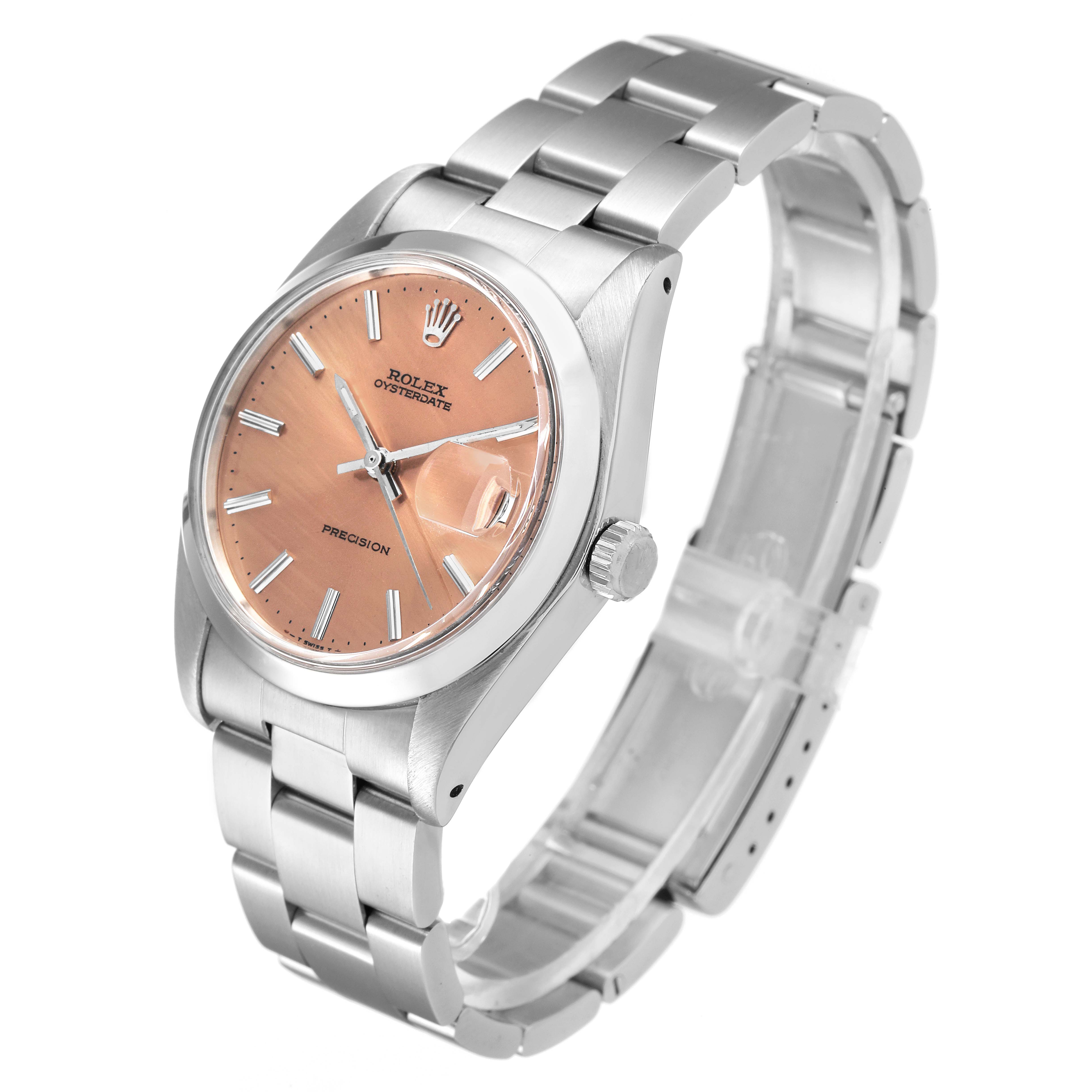 The Rolex Vintage Collection 6694 Men's Stainless Steel Brown Dial 6694 Men's Stainless Steel Brown Dial model watch is shown at an oblique angle, highlighting its face, crown, and metal bracelet.