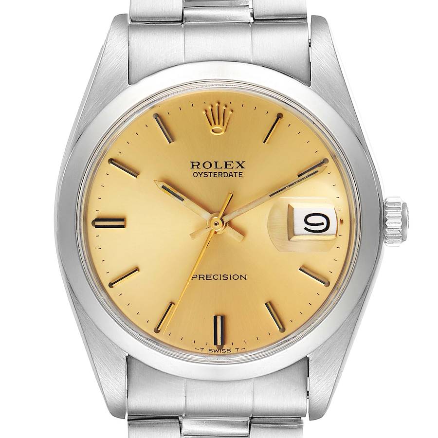 Rolex OysterDate Precision Steel Champagne Dial Vintage Mens Watch 6694 SwissWatchExpo