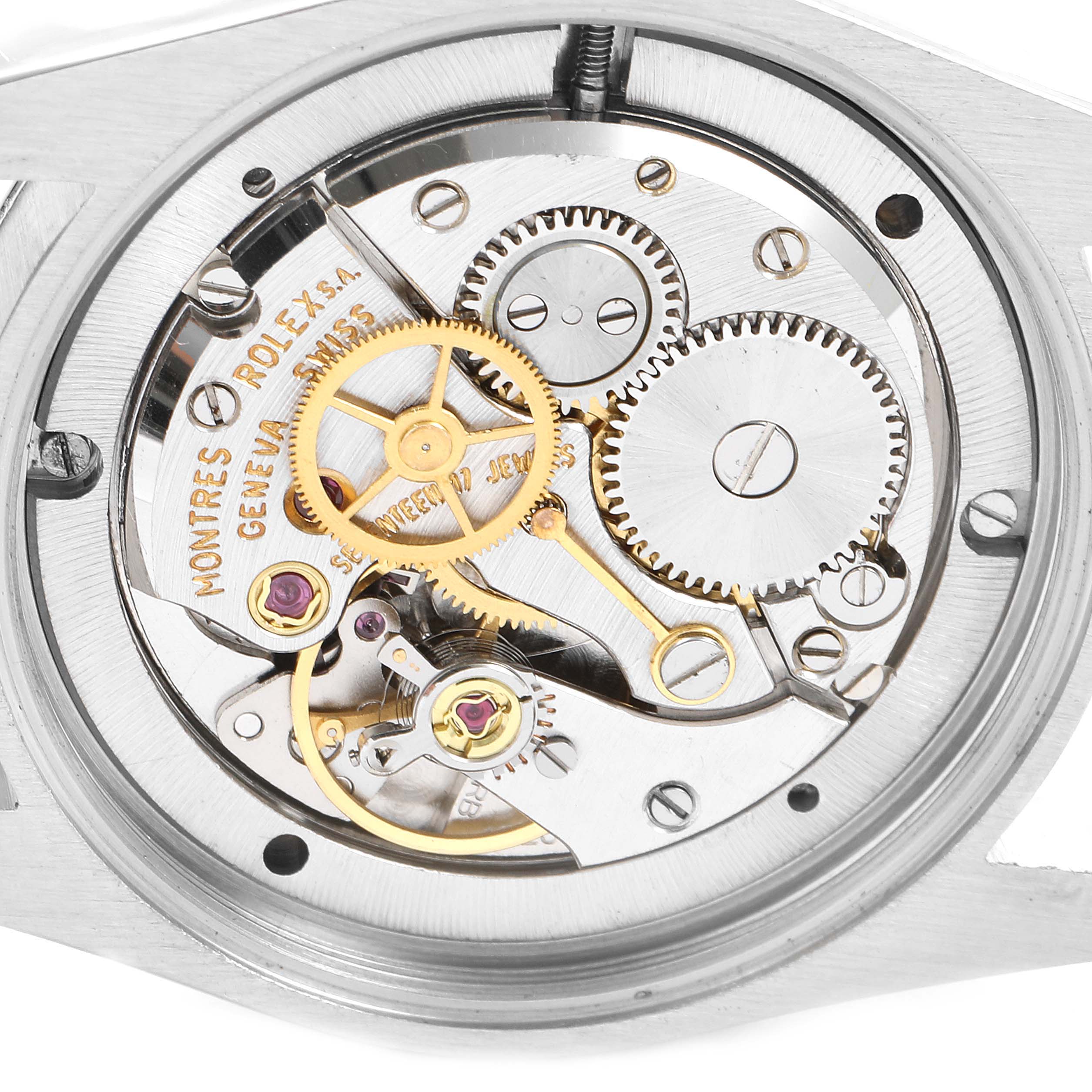 The image shows the internal mechanism of a Vintage Collection model by Rolex from a top-down angle.