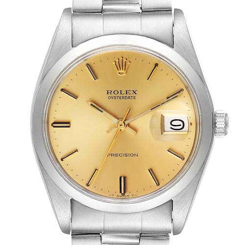 Photo of Rolex OysterDate Precision Steel Champagne Dial Vintage Mens Watch 6694