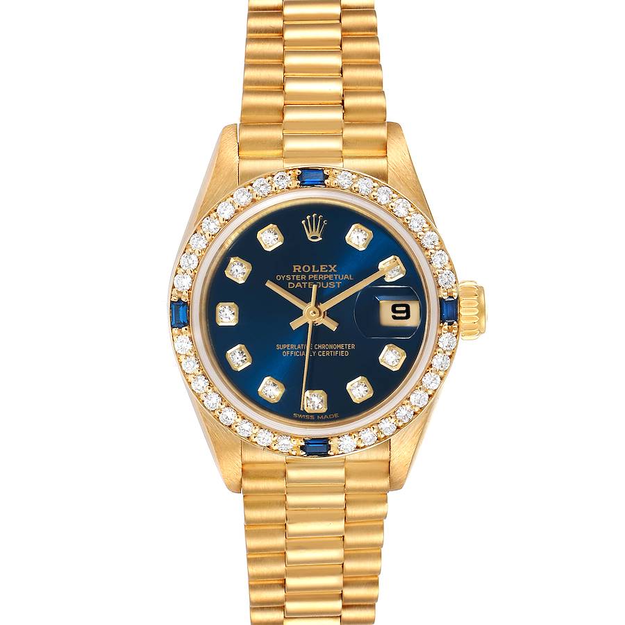 Rolex President Datejust Yellow Gold Diamond Sapphire Watch 69088 Box Papers SwissWatchExpo