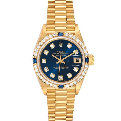 Photo of Rolex President Datejust Yellow Gold Diamond Sapphire Watch 69088 Box Papers