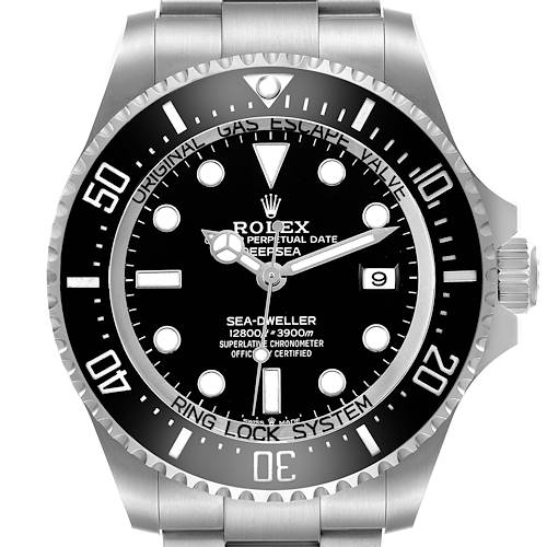 The Rolex Sea-Dweller 136660 Men's Stainless Steel Black Dial watch is shown from a front angle, displaying its dial, bezel, and crown.