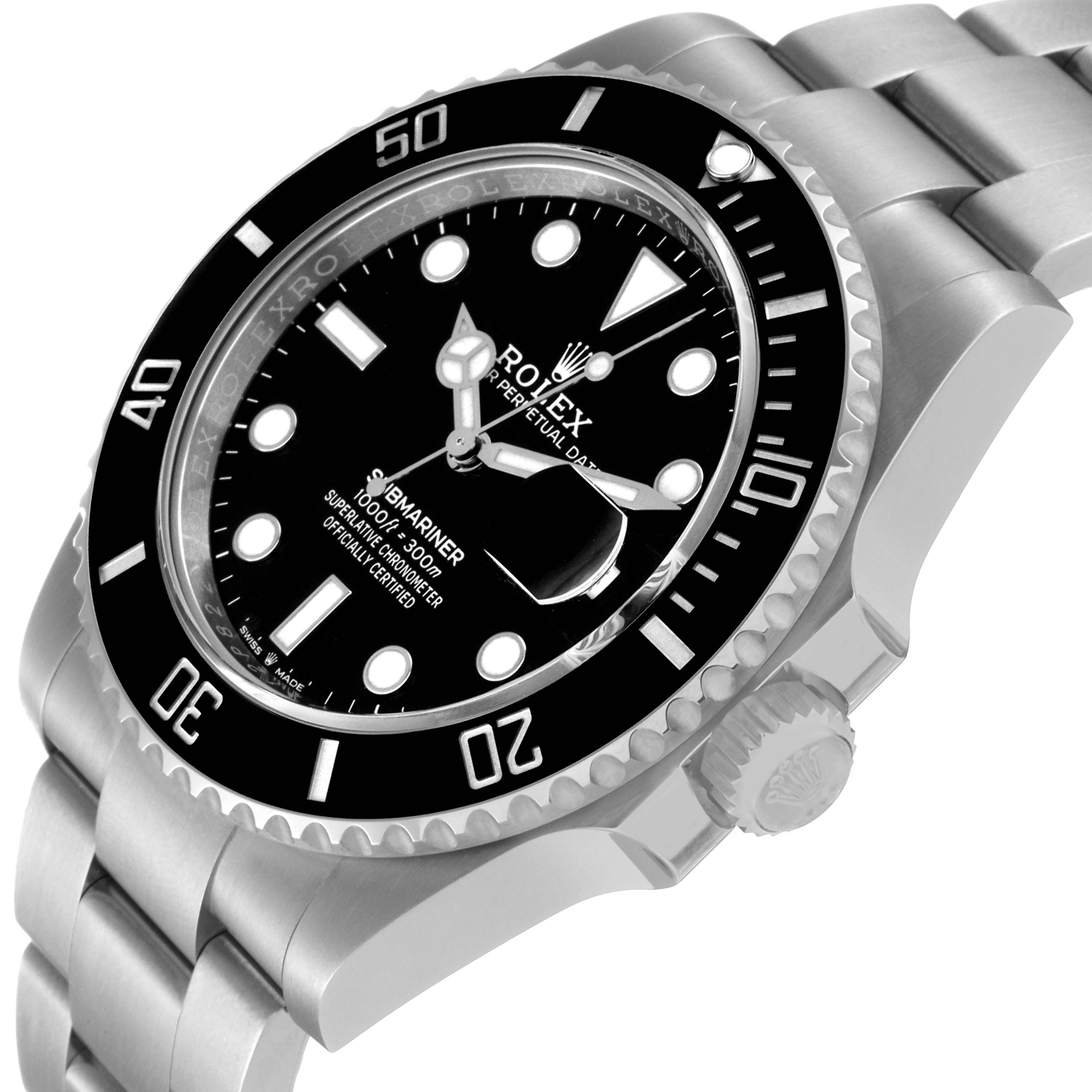 The image shows a side-angle view of a Rolex Submariner 126610 Men
s Stainless Steel Black Dial 126610 Men
s Stainless Steel Black Dial watch, highlighting the bezel, dial, crown, and bracelet.