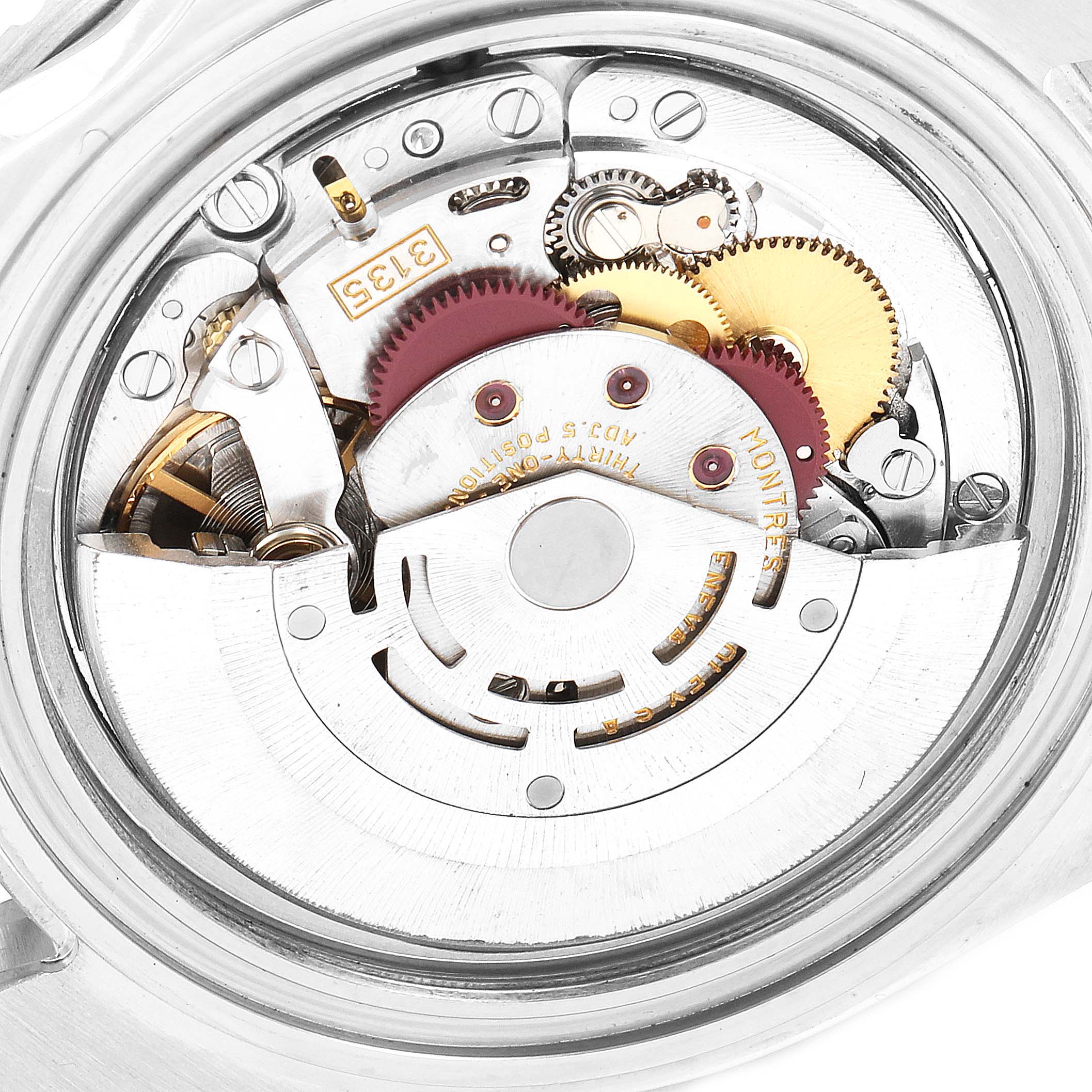 The image shows a close-up view of the inner mechanical movement of a Rolex Submariner 16610 Men
s Stainless Steel Black Dial 16610 Men
s Stainless Steel Black Dial watch.