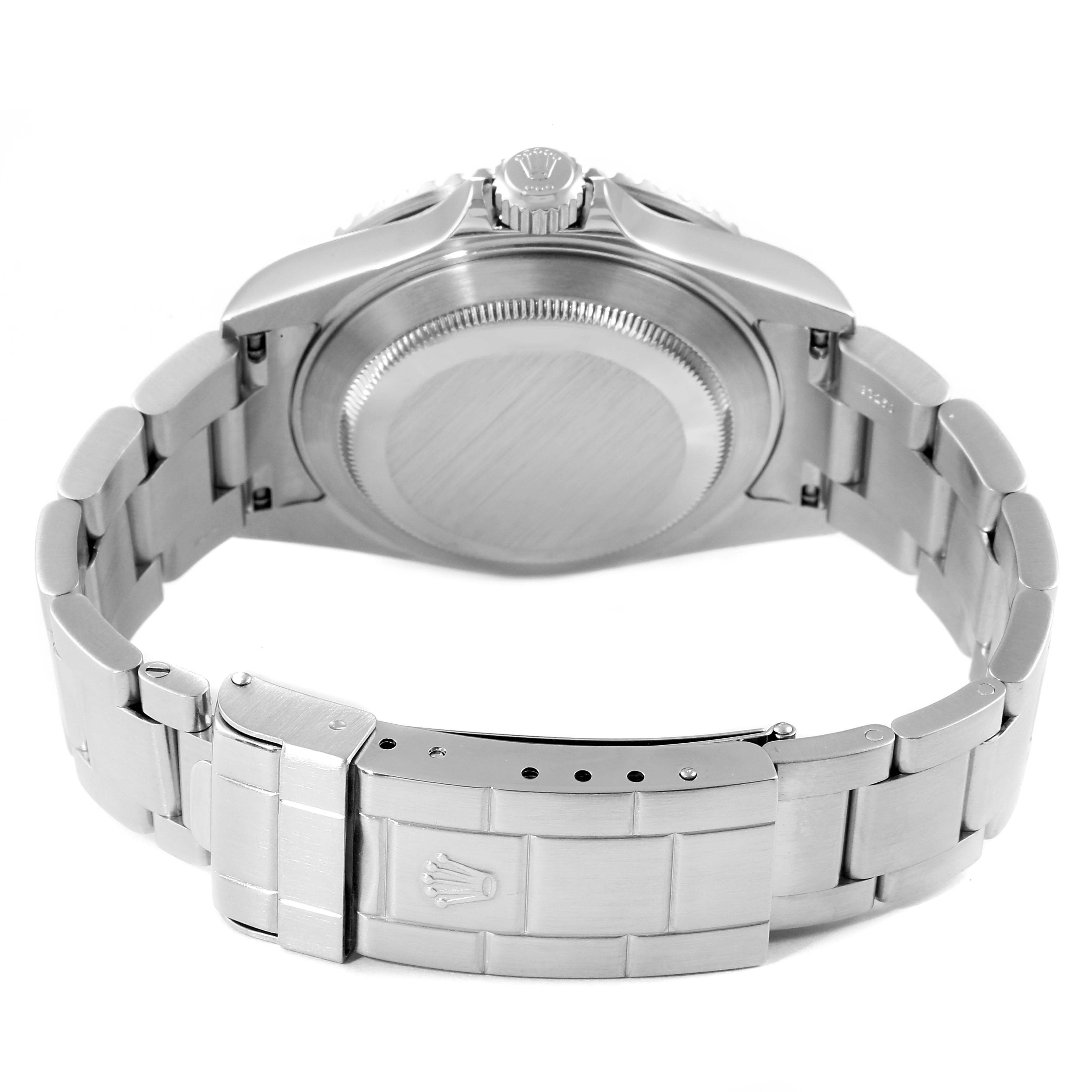 This image shows the back case and bracelet clasp of a Rolex Submariner 16610 Men
s Stainless Steel Black Dial 16610 Men
s Stainless Steel Black Dial watch from a rear angle.