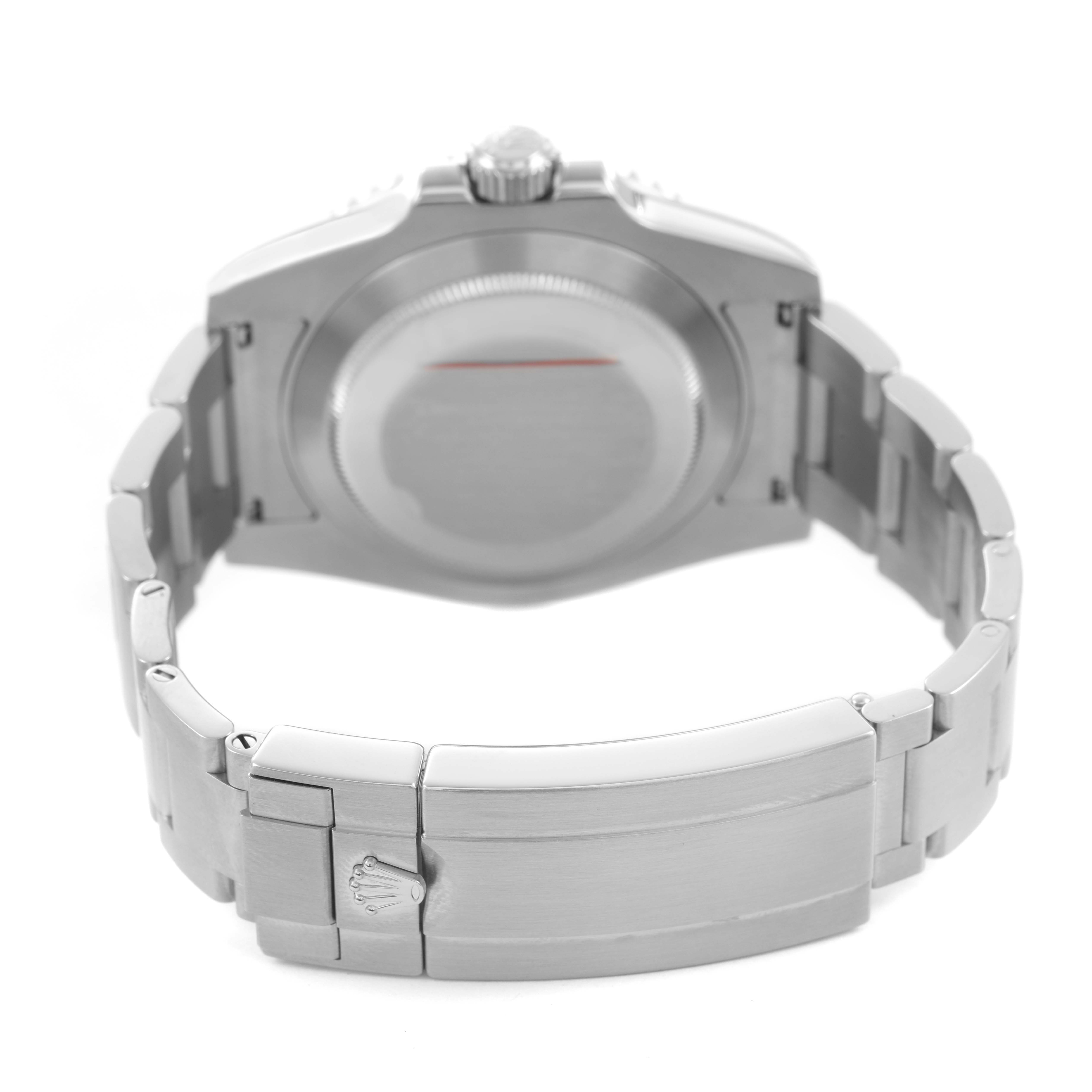 The image shows the rear view of a Rolex Submariner M116610LN-0001 Men's Stainless Steel Black Dial, highlighting the case back and bracelet clasp.