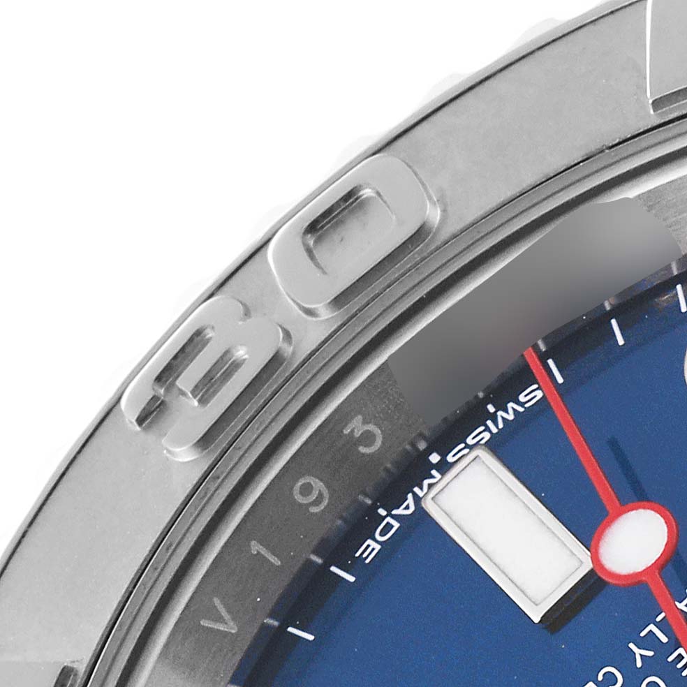The image shows a close-up of a Rolex Yacht-Master 116622 Men's Stainless Steel Blue Dial 116622 Men's Stainless Steel Blue Dial watch, focusing on the bezel and part of the dial.
