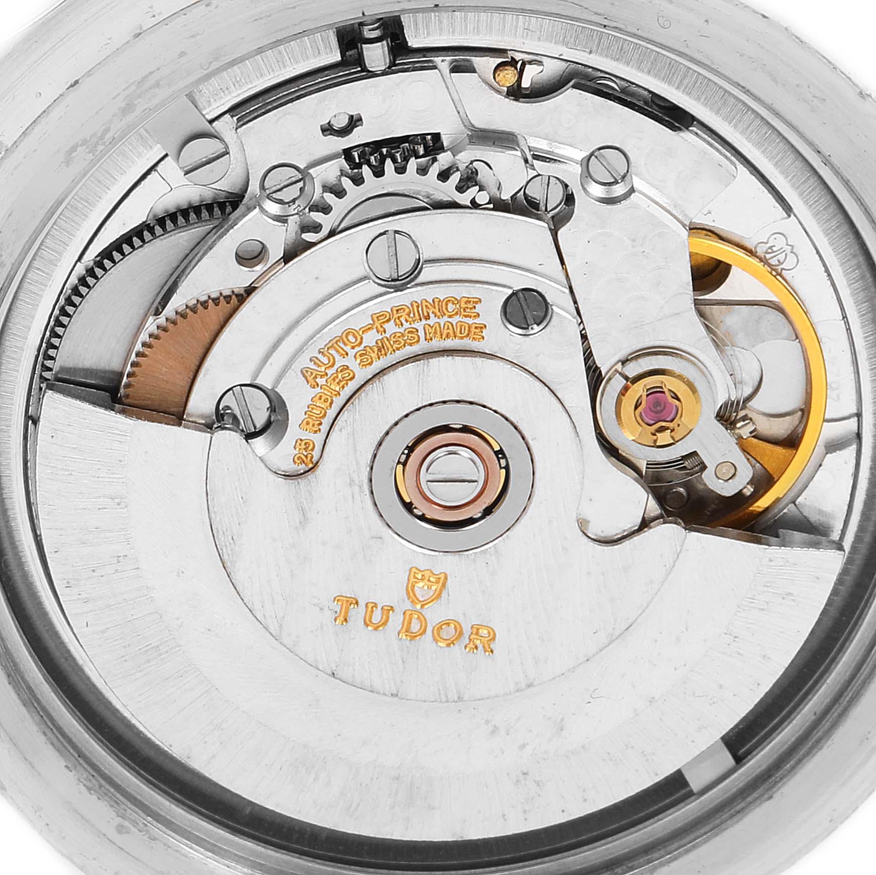 This image shows the internal automatic movement mechanism of a Tudor Submariner 79090 Men's Stainless Steel Black Dial 79090 Men's Stainless Steel Black Dial watch.