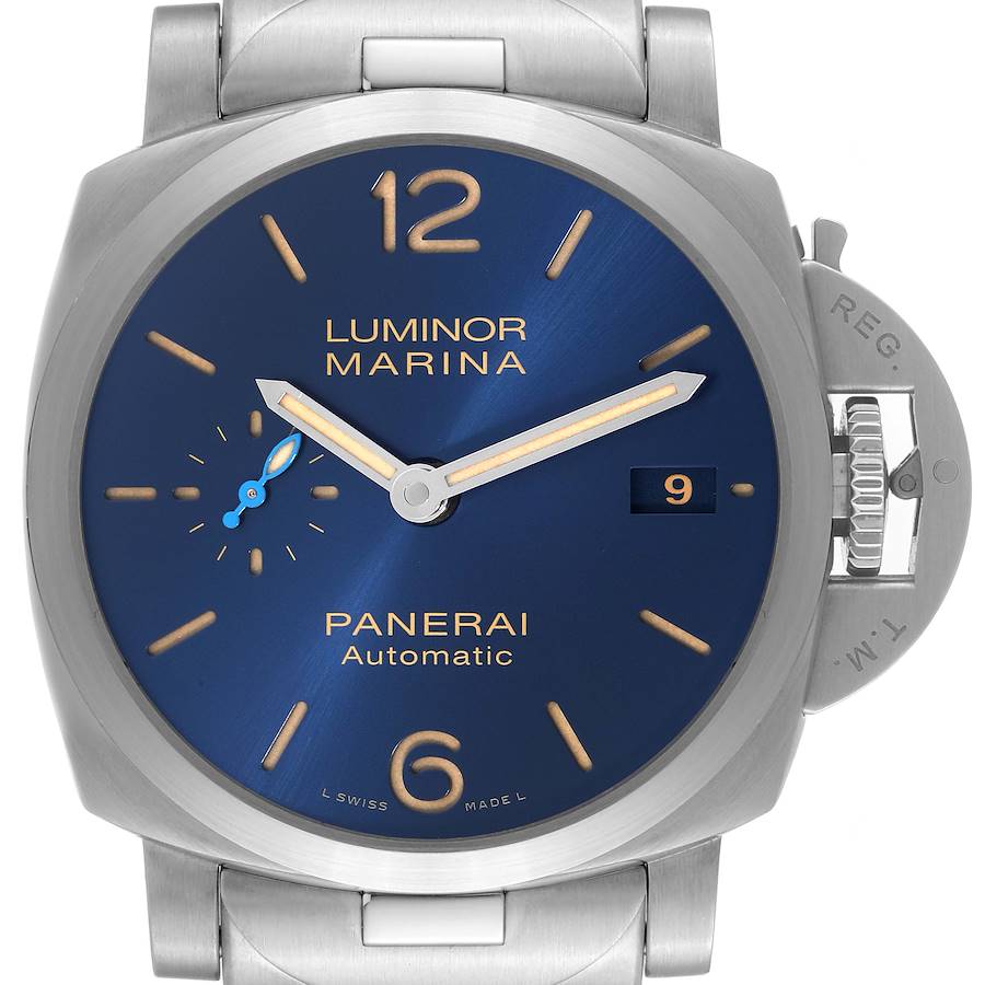 Panerai Luminor Marina 1950 Blue Dial Steel Watch PAM01028 Box Card SwissWatchExpo