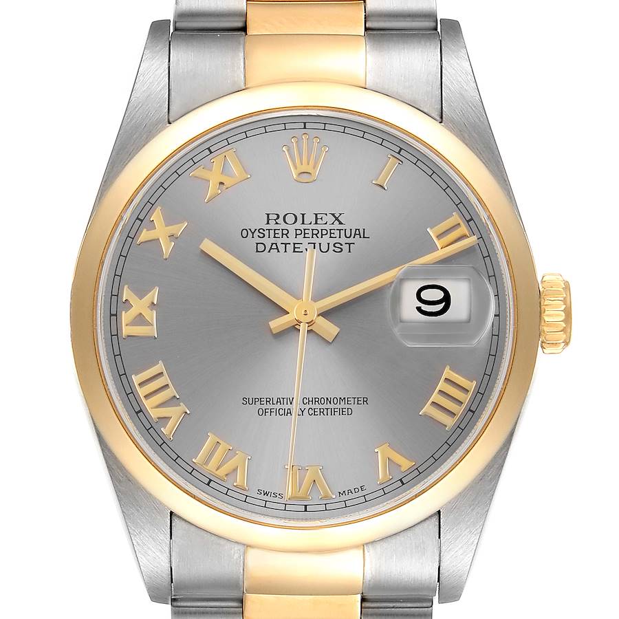 Rolex Datejust 36mm Steel Yellow Gold Slate Dial Mens Watch 16203 SwissWatchExpo