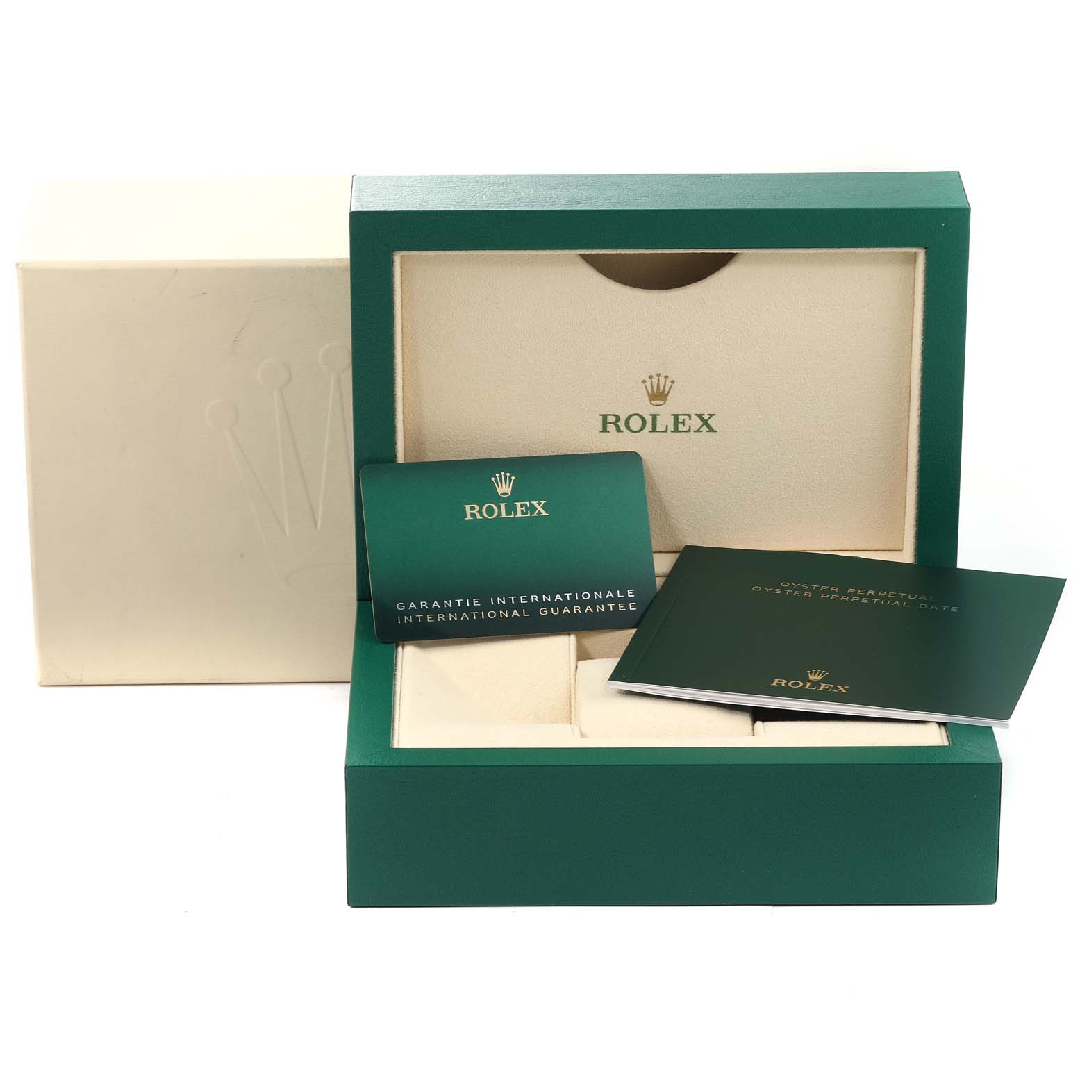 This image shows the packaging and accessories, including booklets and a guarantee card, for the Rolex Datejust 41 126334 Men's Stainless Steel Blue Dial 126334 Men's Stainless Steel Blue Dial watch.