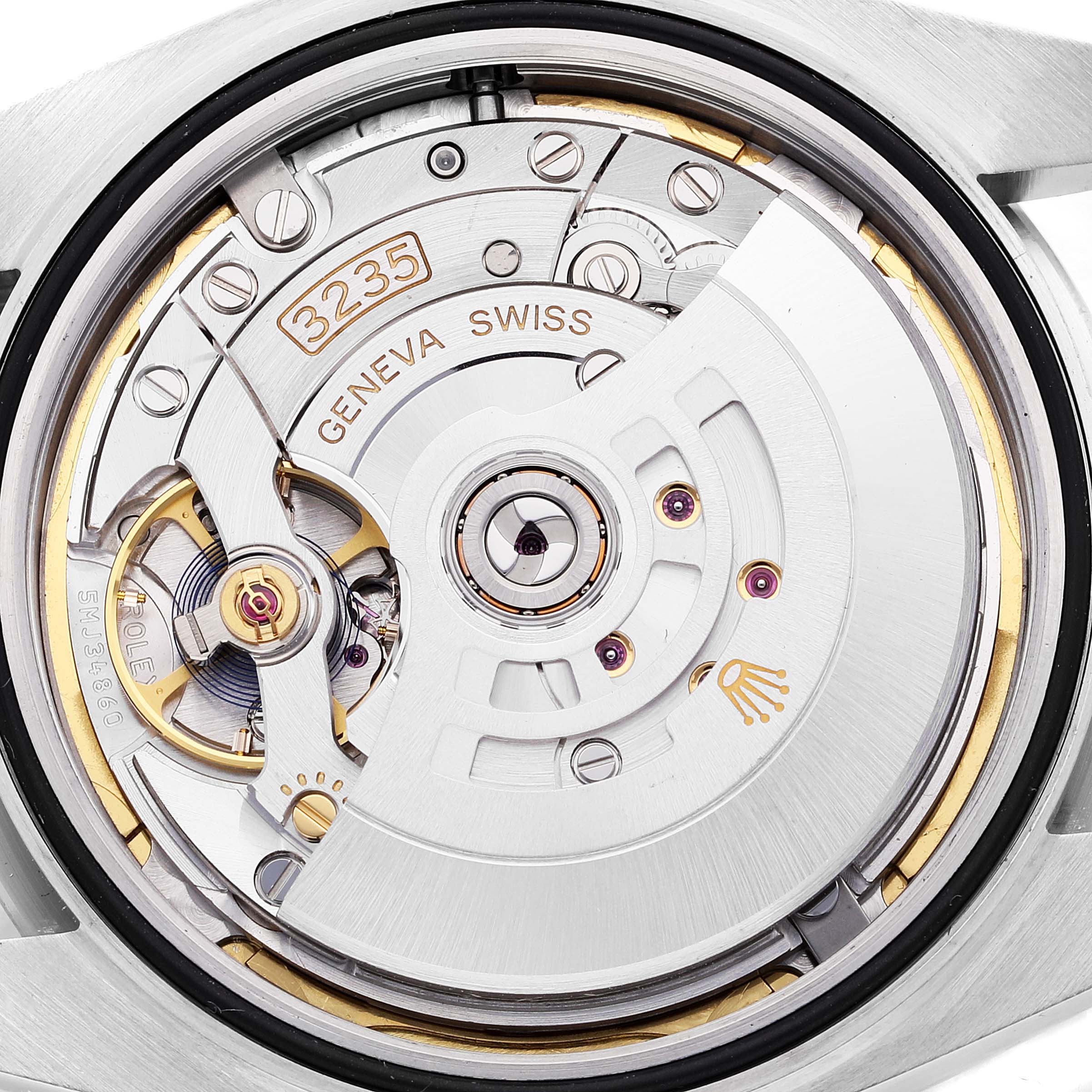 The image shows the movement of the Rolex Datejust 41 126334 Men's Stainless Steel Blue Dial 126334 Men's Stainless Steel Blue Dial, model 3235, viewed from the back casing.