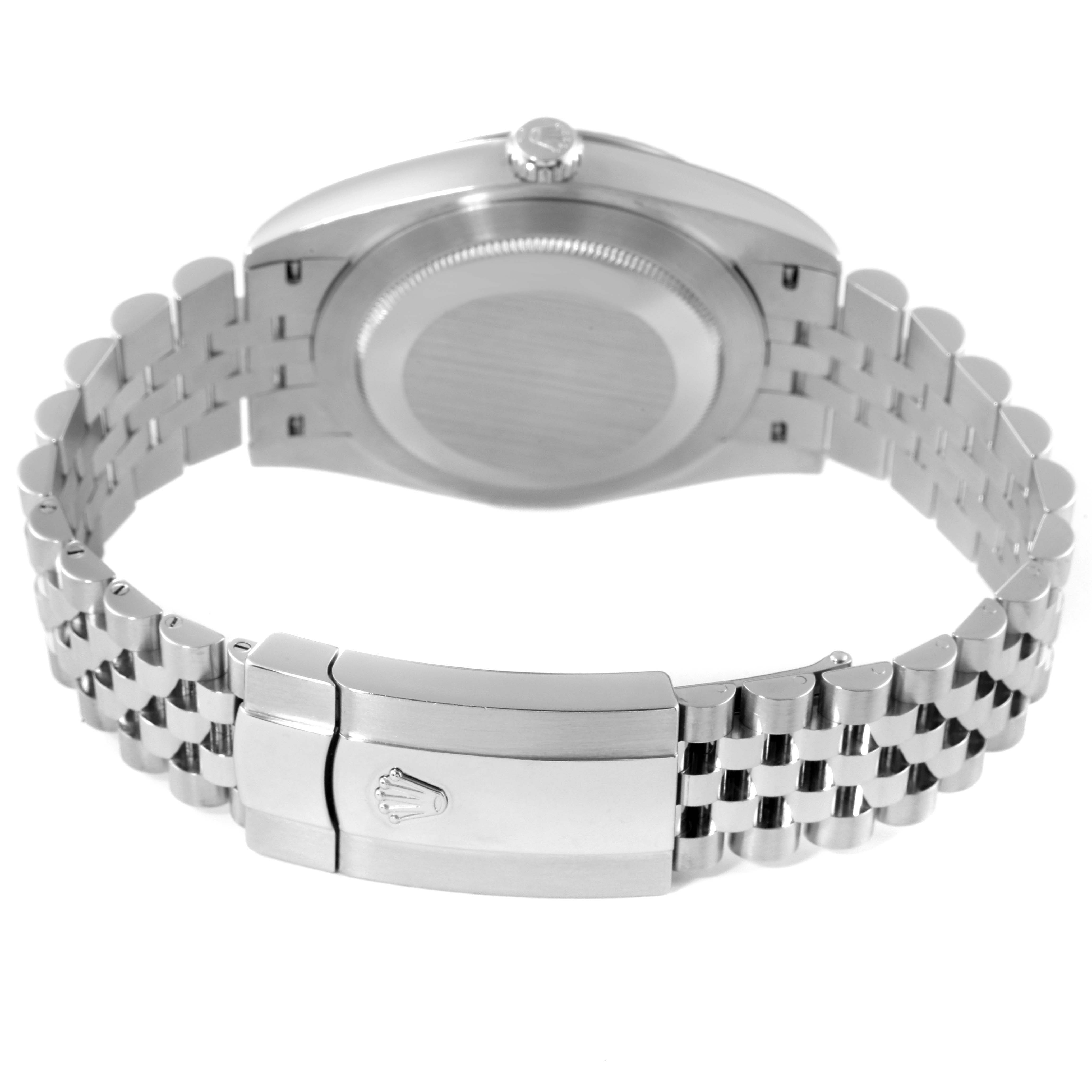 This image shows the back view of a Rolex Datejust 41 126334 Men's Stainless Steel Blue Dial 126334 Men's Stainless Steel Blue Dial, highlighting the case back and bracelet clasp.