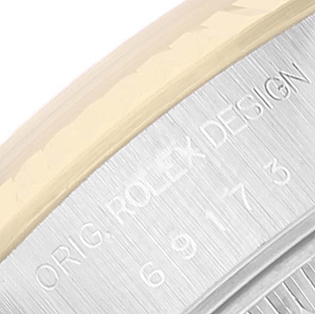 This image shows the engraved side view of the Rolex Datejust 69173 Women's Steel and Gold (two tone) Blue Dial 69173 Women's Steel and Gold (two tone) Blue Dial model.