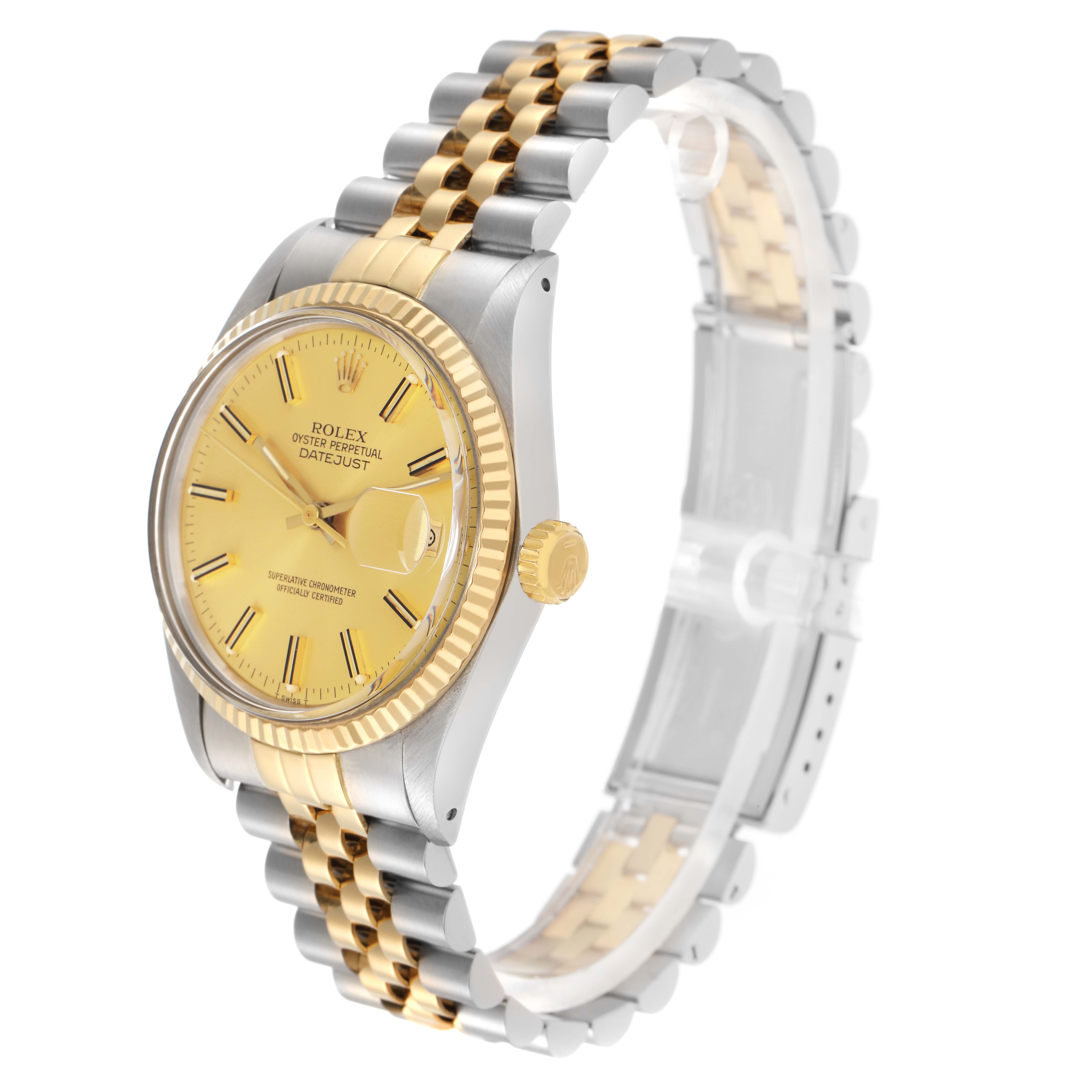 The image shows a Rolex Vintage Collection model number 16013, angled to display the watch's face, fluted bezel, crown, and the two-tone bracelet.