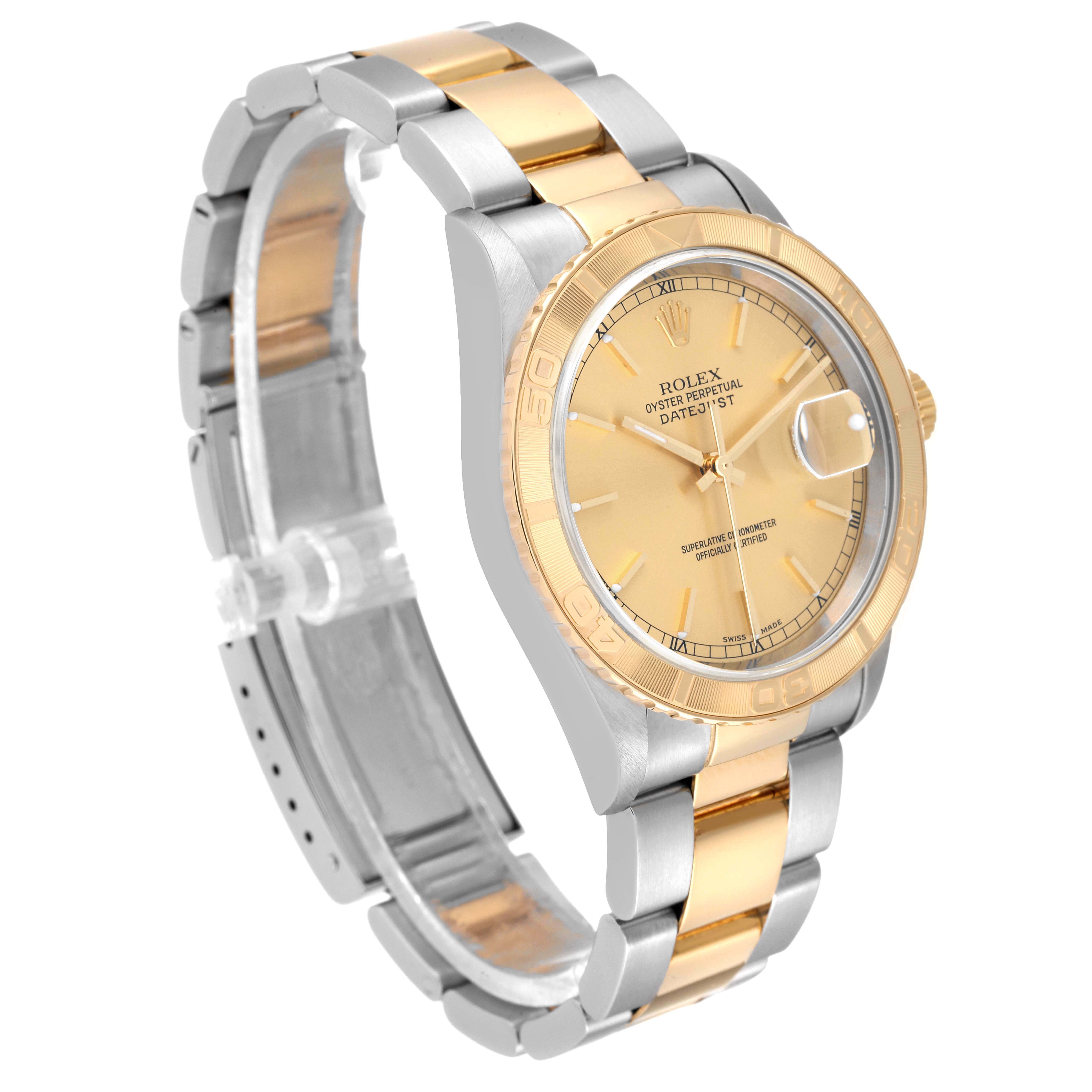 The image shows a Rolex Turn-o-Graph 16263 Men
s Steel and Gold (two tone) Champagne Dial 16263 Men
s Steel and Gold (two tone) Champagne Dial watch at a diagonal angle, highlighting the dial, bezel, and part of the bracelet.
