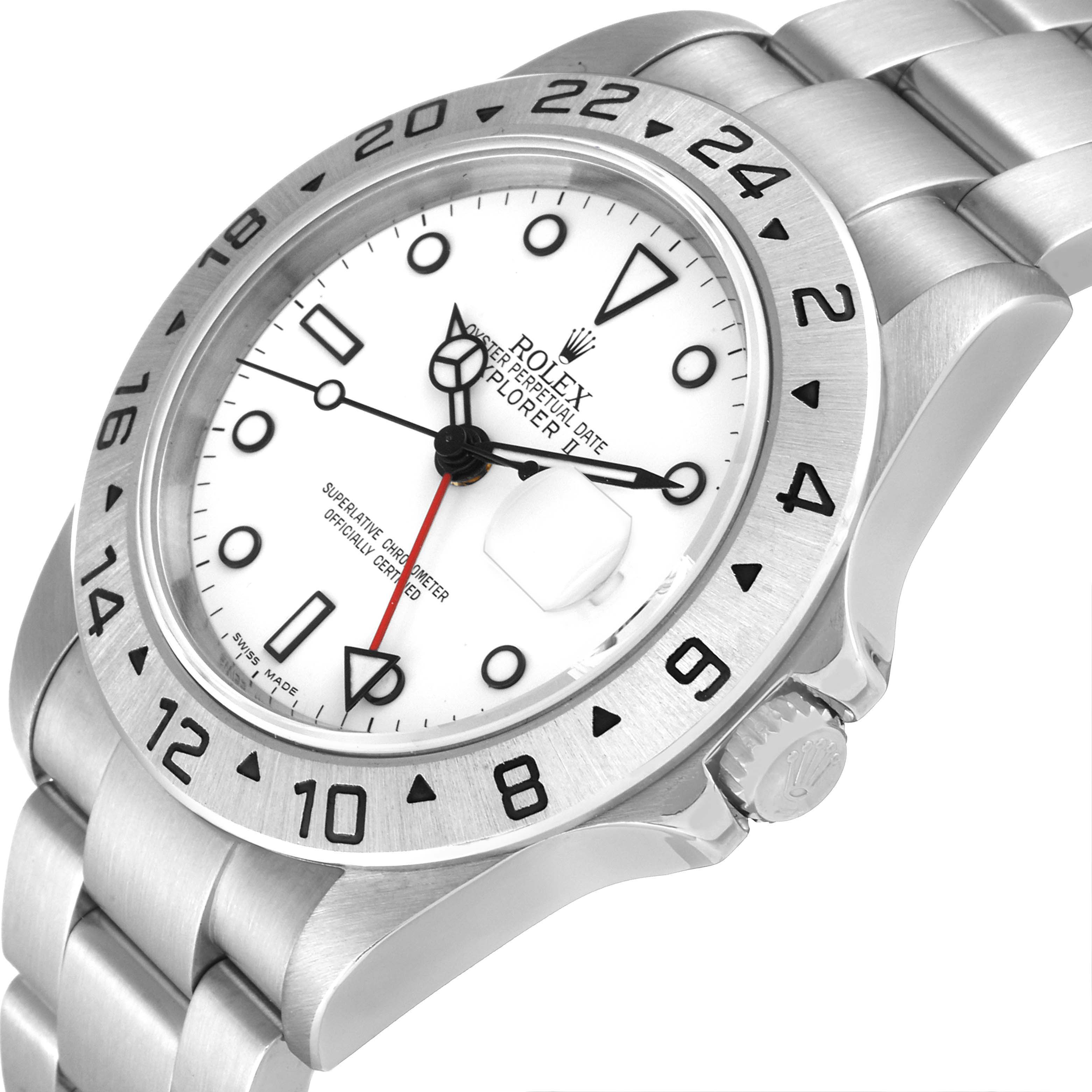 The image shows a close-up angle of the Rolex Explorer 16570 Men's Stainless Steel White Dial 16570 Men's Stainless Steel White Dial watch face, bezel, and part of the bracelet.