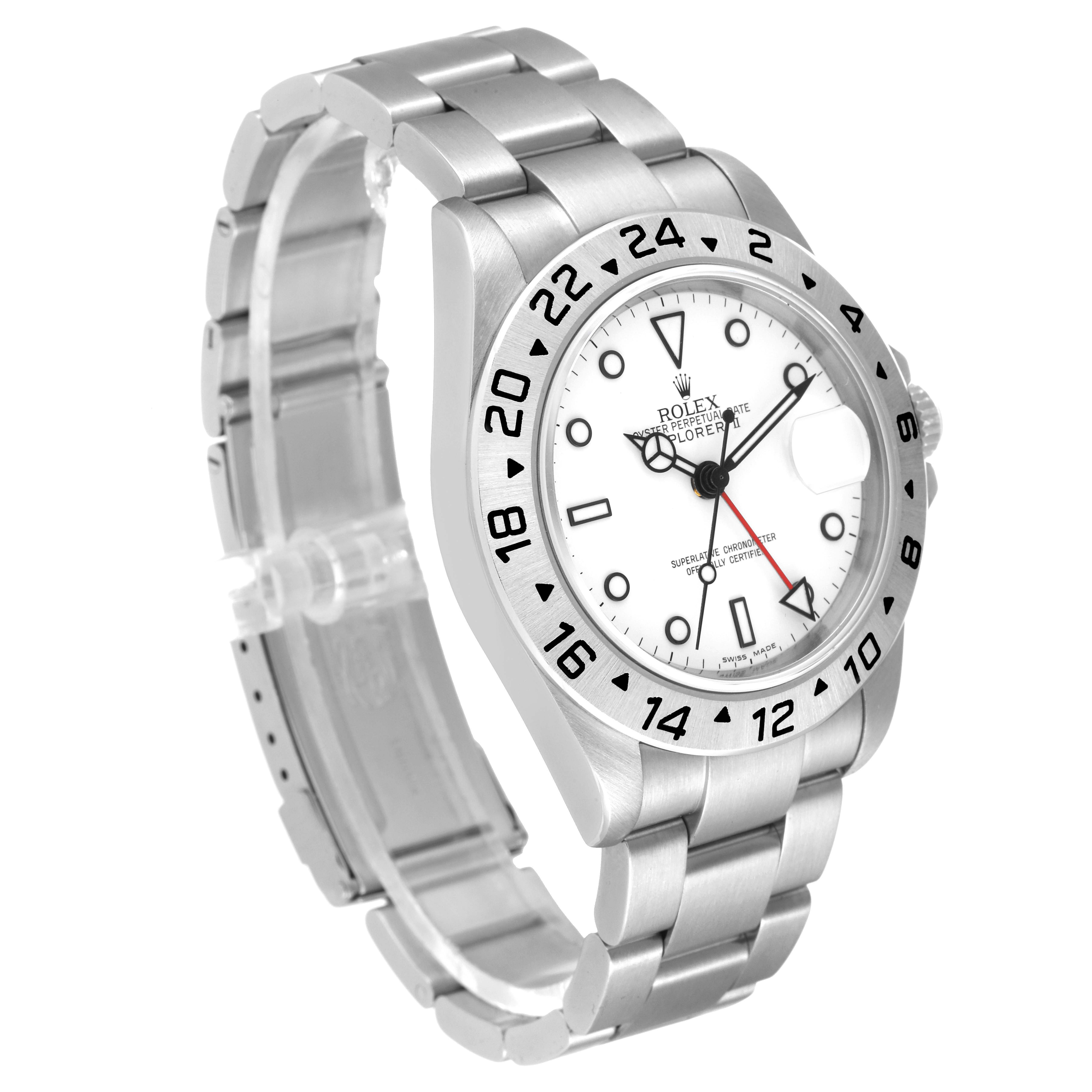 This image shows a Rolex Explorer 16570 Men's Stainless Steel White Dial 16570 Men's Stainless Steel White Dial watch at a three-quarter angle, highlighting its bezel, dial, case, and metal bracelet.