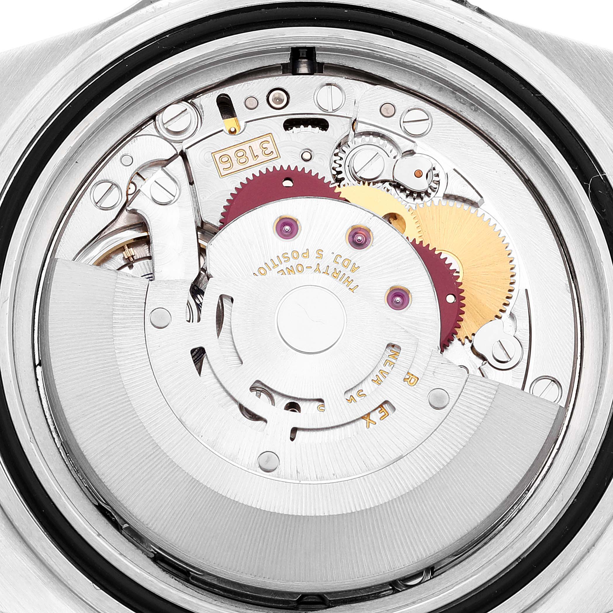 This image shows the intricate inner mechanical movement of a Rolex Explorer 16570 Men's Stainless Steel Black Dial 16570 Men's Stainless Steel Black Dial watch.