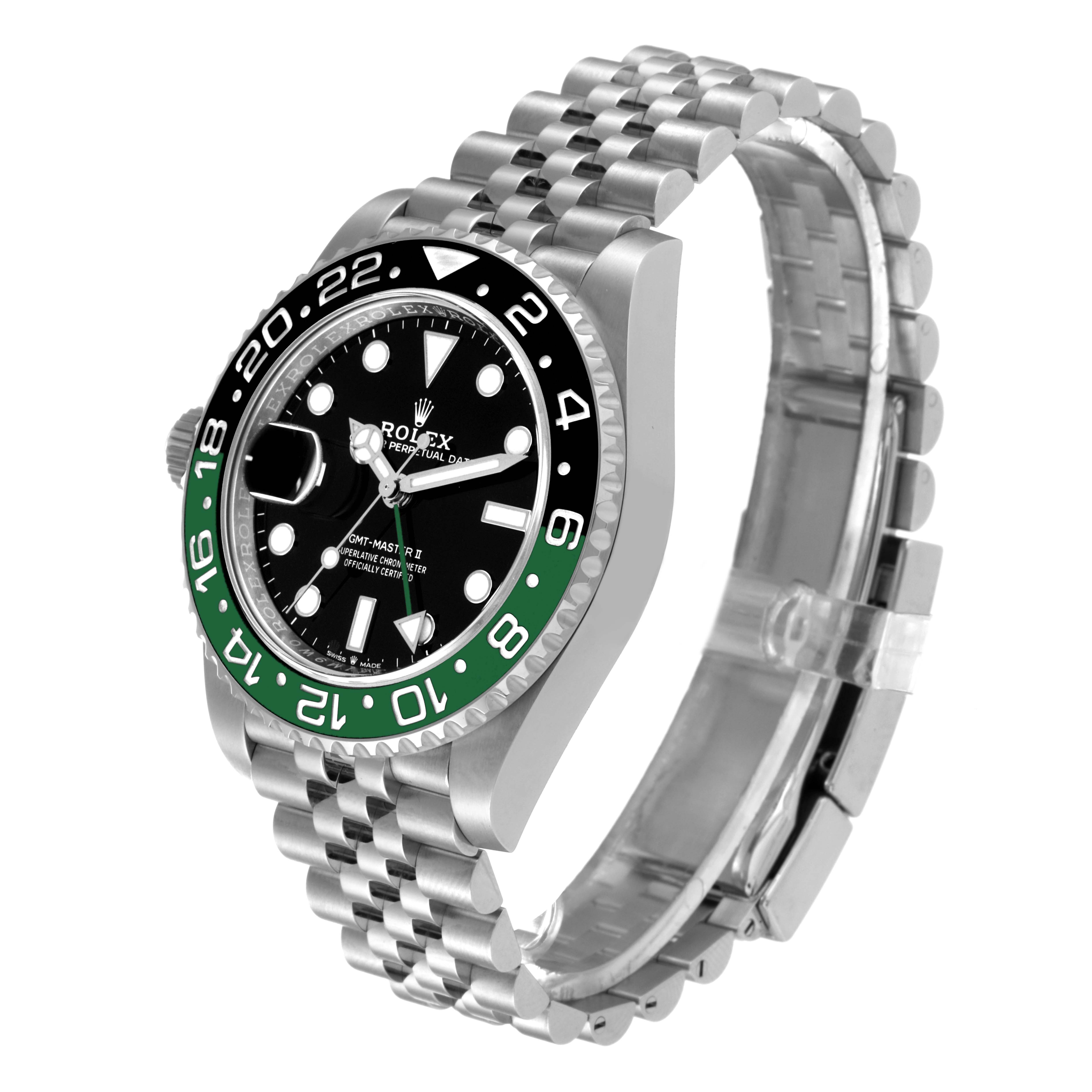 The Rolex GMT-Master 126720 Men's Stainless Steel Black Dial 126720 Men's Stainless Steel Black Dial watch is shown at a slight angle, highlighting the bezel, dial, and Jubilee bracelet.
