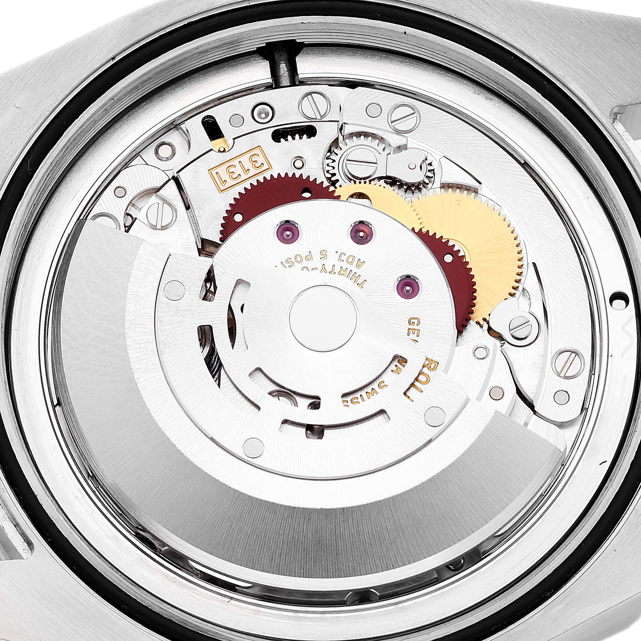 The image shows the internal movement mechanism of the Rolex Milgauss 116400GV Men
s Stainless Steel Blue Dial 116400GV Men
s Stainless Steel Blue Dial watch, viewed from the back case.