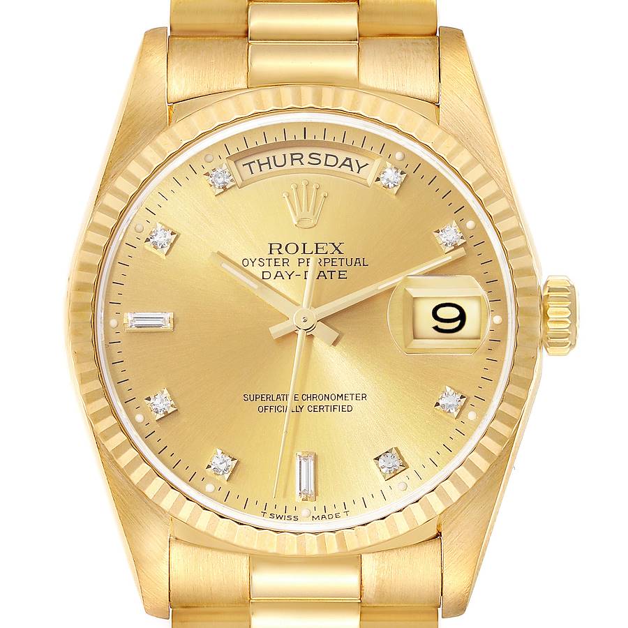 Rolex President Day-Date Yellow Gold Diamond Dial Mens Watch 18238 Box Papers SwissWatchExpo