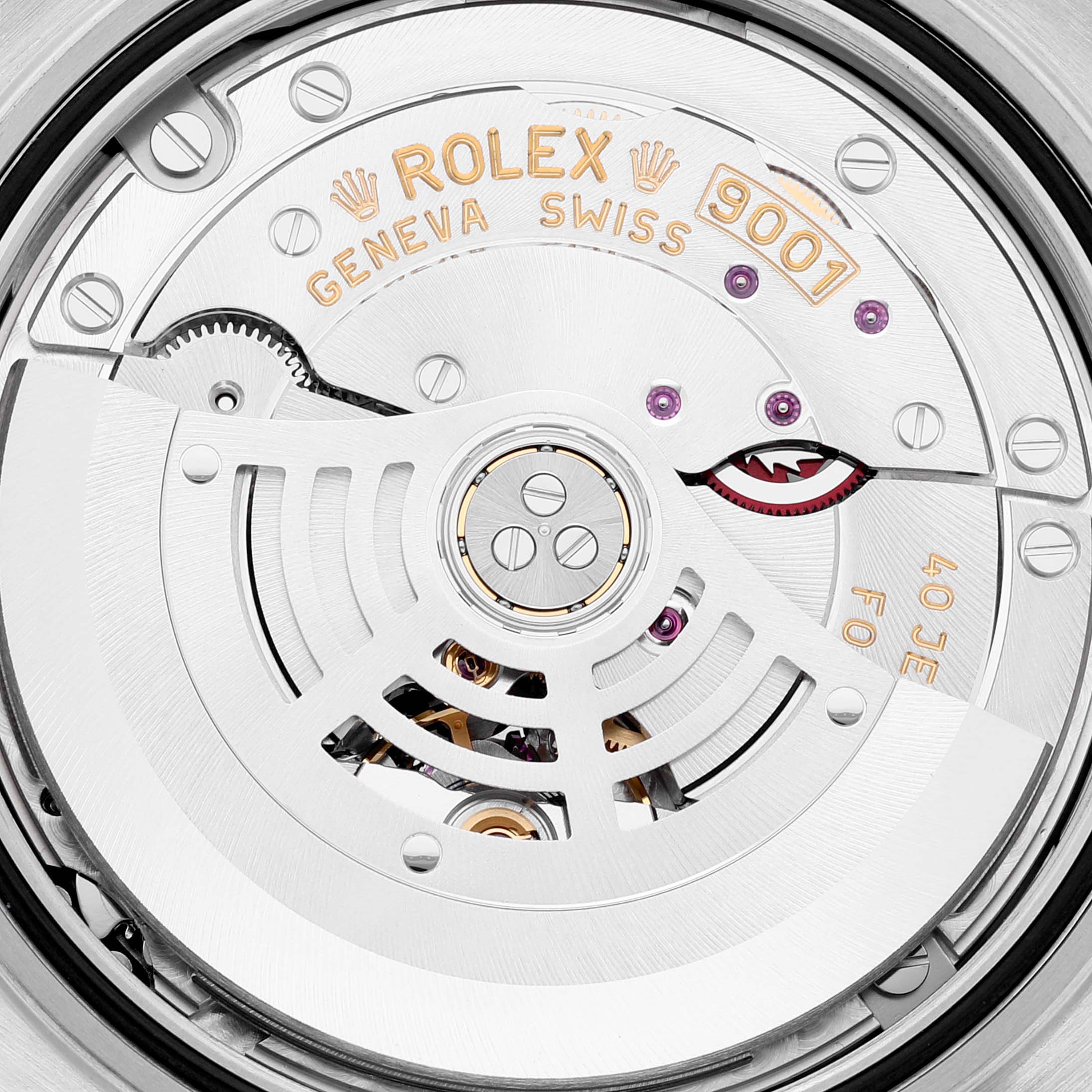 This image shows the movement mechanism of the Rolex Sky-Dweller 326934 Men
s Stainless Steel Blue Dial 326934 Men
s Stainless Steel Blue Dial watch, featuring intricate gears and components.