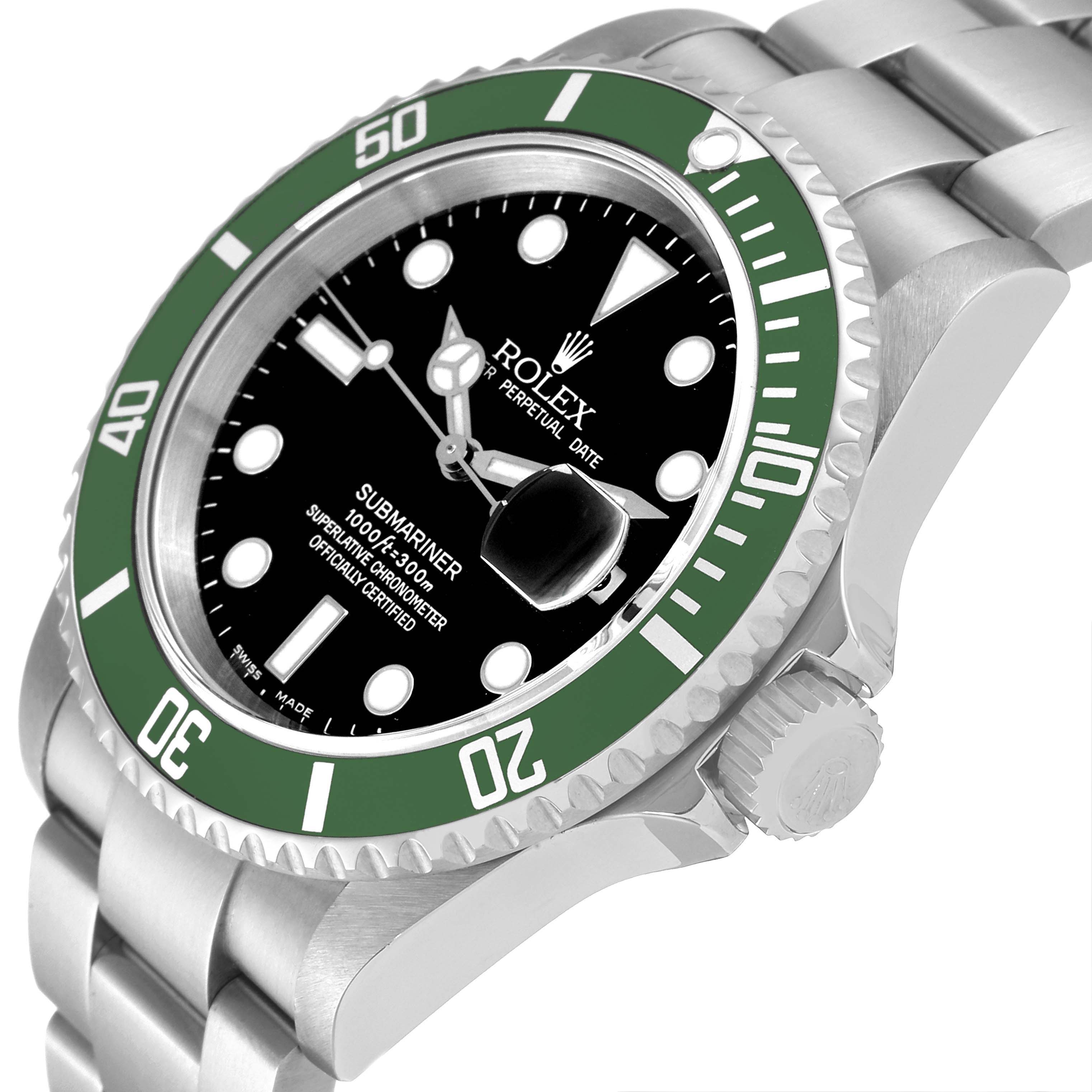 This image shows a side angle of the Rolex Submariner 16610LV Men
s Stainless Steel Black Dial 16610LV Men
s Stainless Steel Black Dial watch, highlighting the bezel, dial, bracelet, and crown.